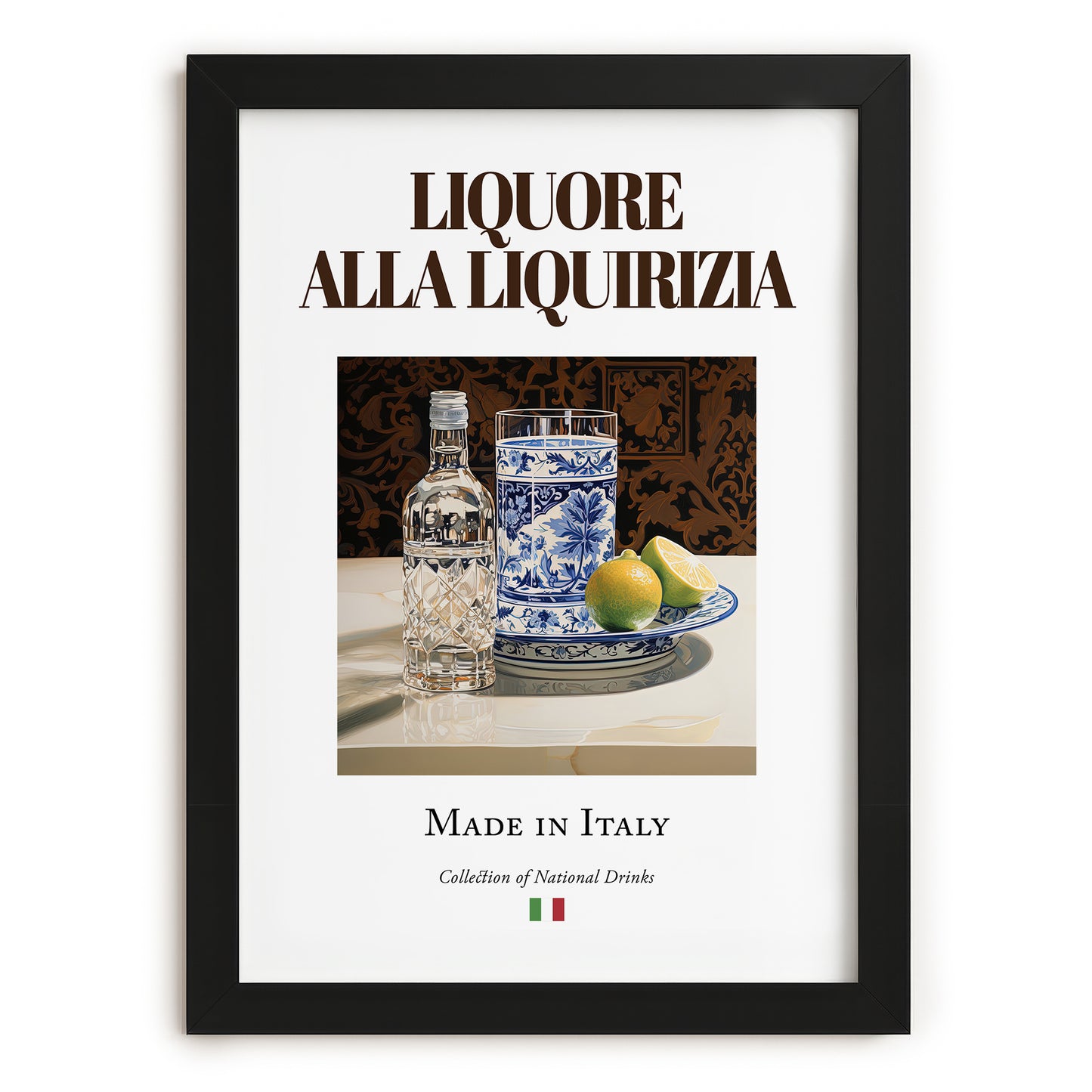 Liquore alla liquirizia – Italian Liqueur Drink, Rooftop Terrace Still Life, in sleek black frame