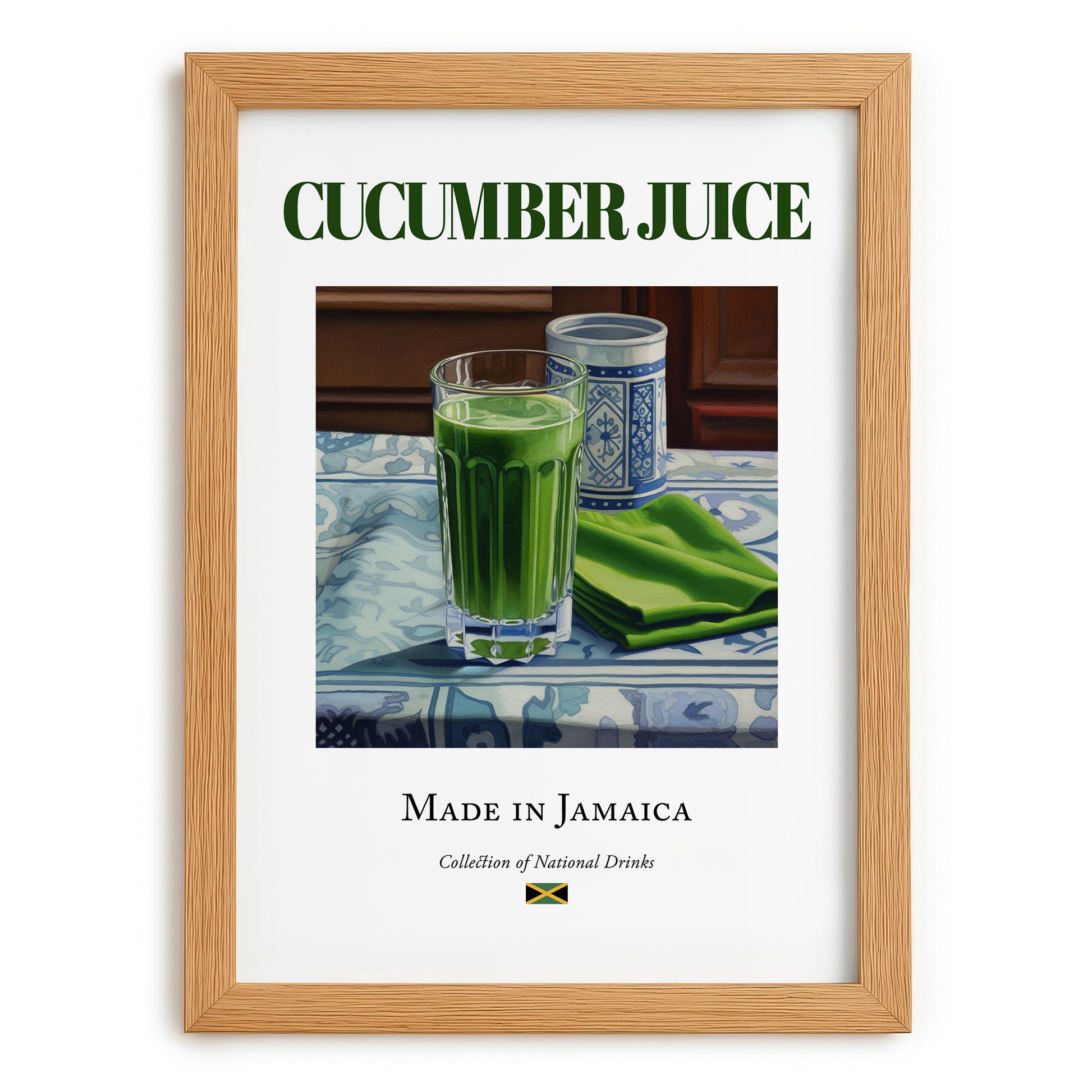 Cucumber Juice – Jamaican Beverage Drink, Rooftop Terrace Poster, set in oak frame