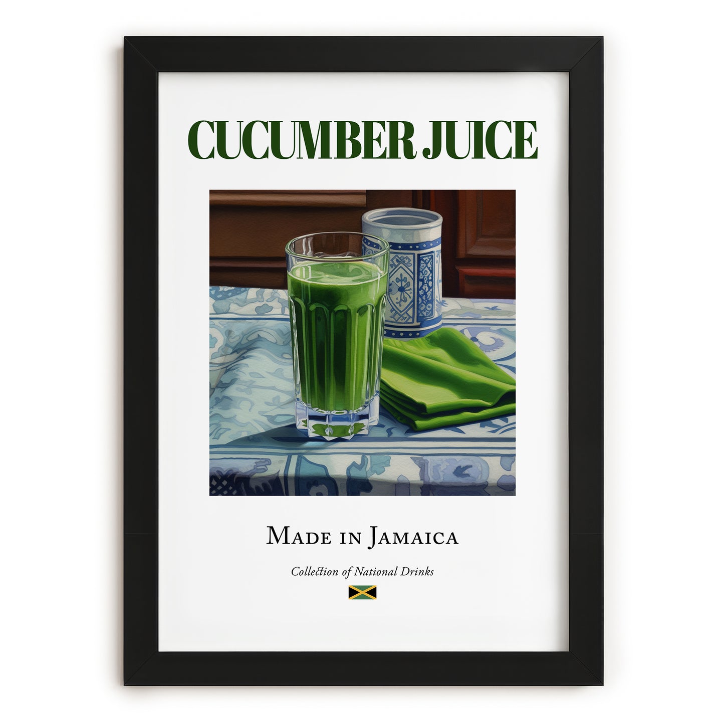 Cucumber Juice – Jamaican Beverage Drink, Rooftop Terrace Poster, in sleek black frame