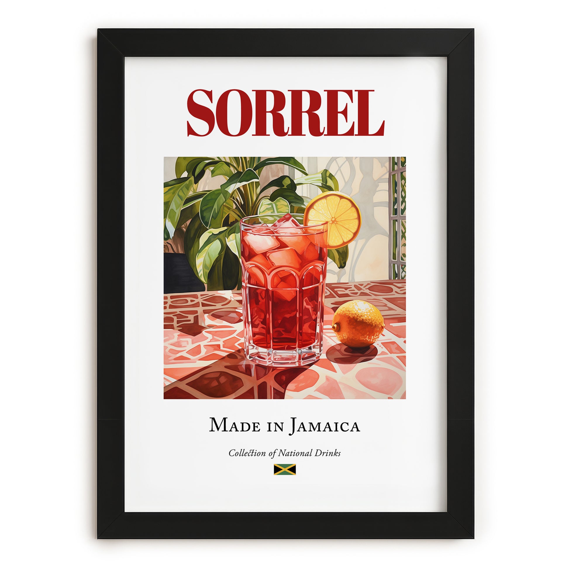 Sorrel – Jamaican Beverage Drink, Jazz Bar Print, in sleek black frame