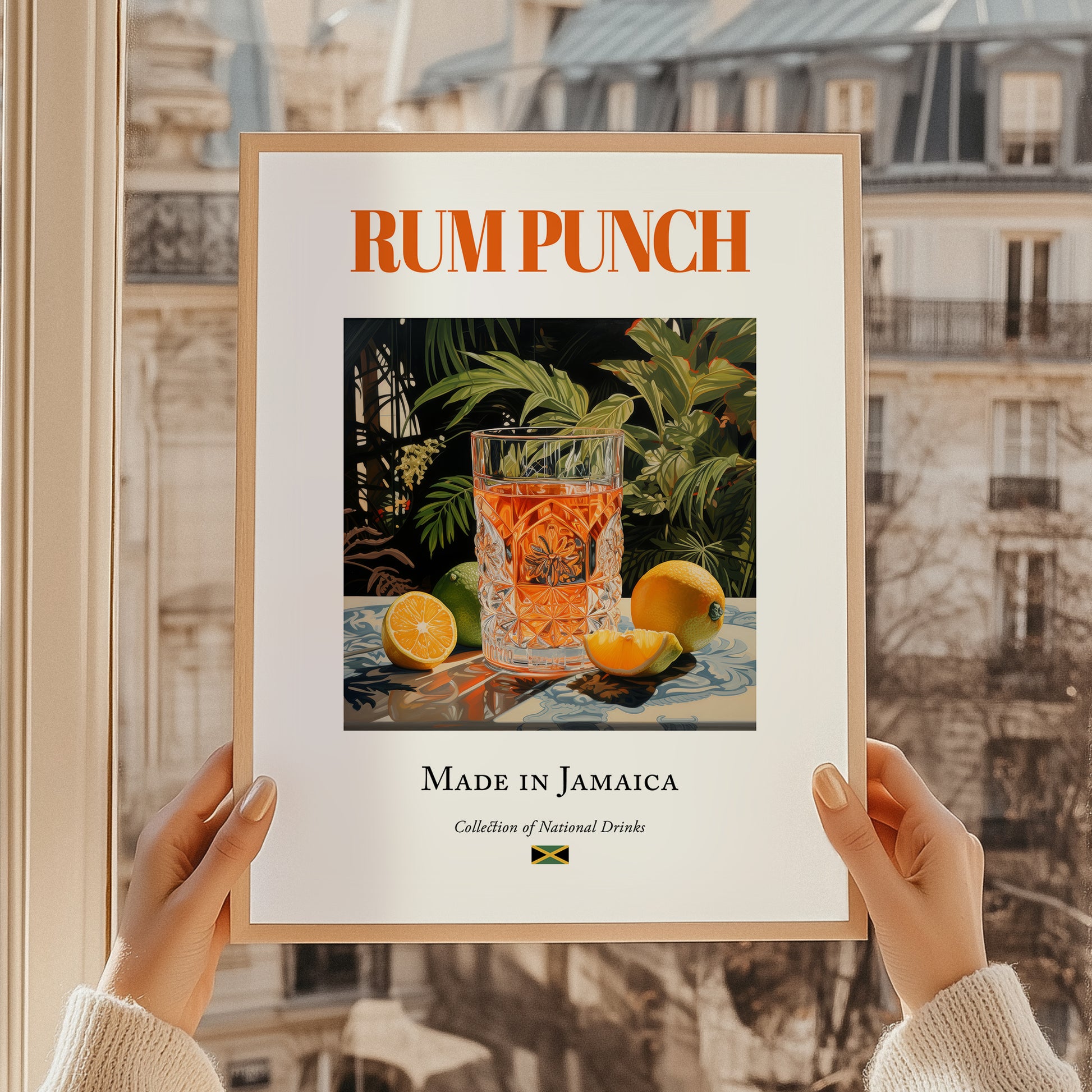 Rum Punch – Jamaican Cocktail Drink, Rooftop Terrace Wall Decor, styled in a charming Paris street view