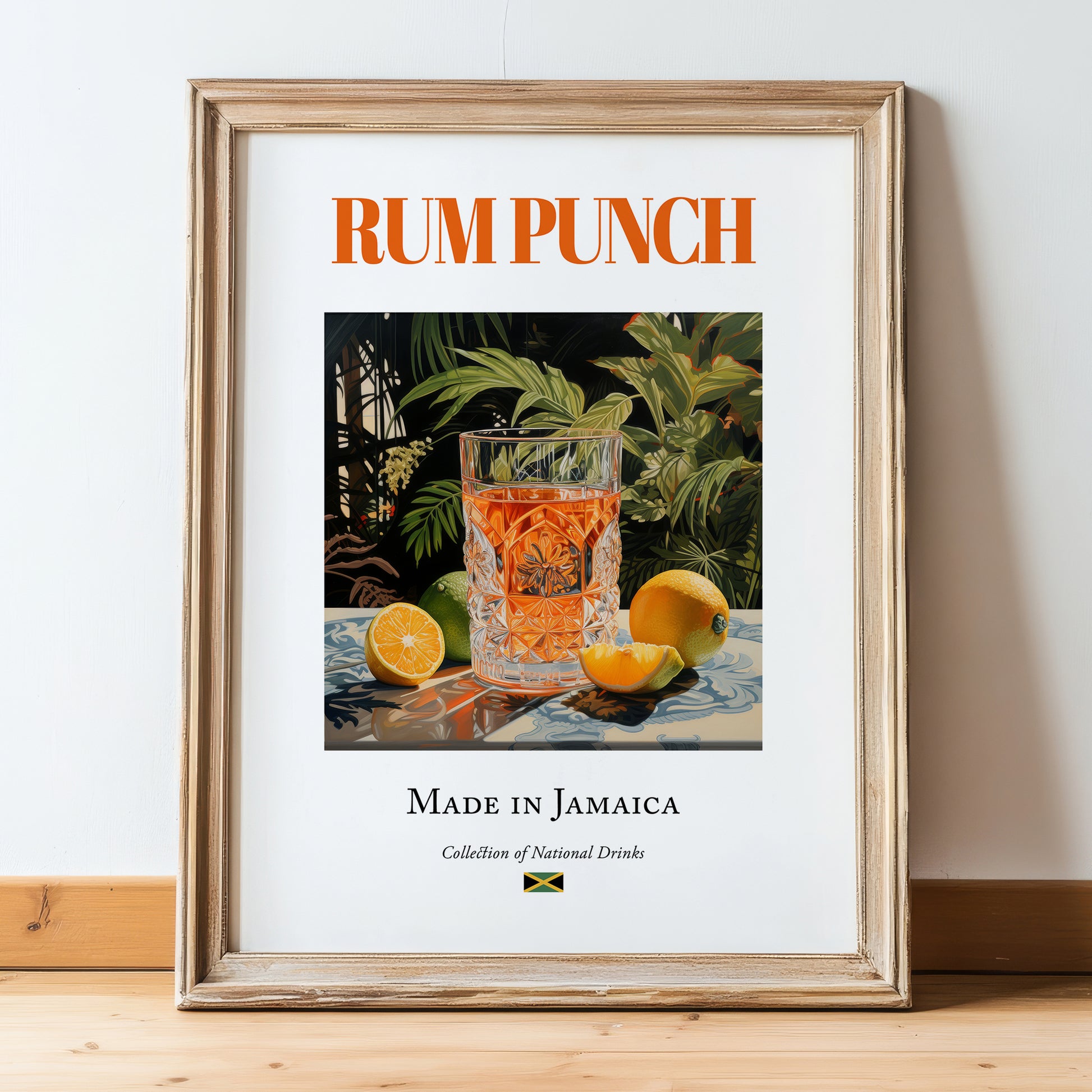 Rum Punch – Jamaican Cocktail Drink, Rooftop Terrace Wall Decor, in wooden frame leaning on the floor
