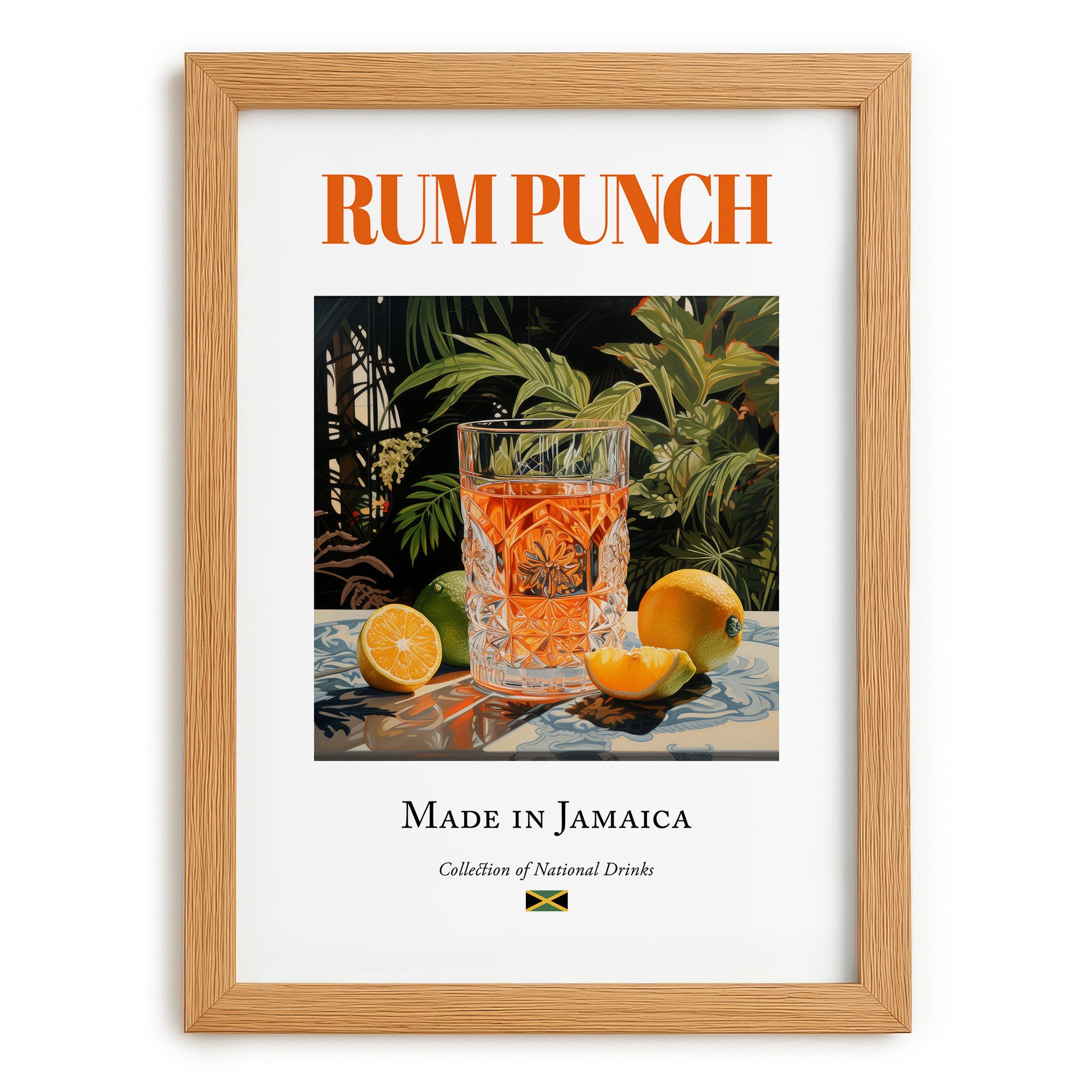 Rum Punch – Jamaican Cocktail Drink, Rooftop Terrace Wall Decor, set in oak frame