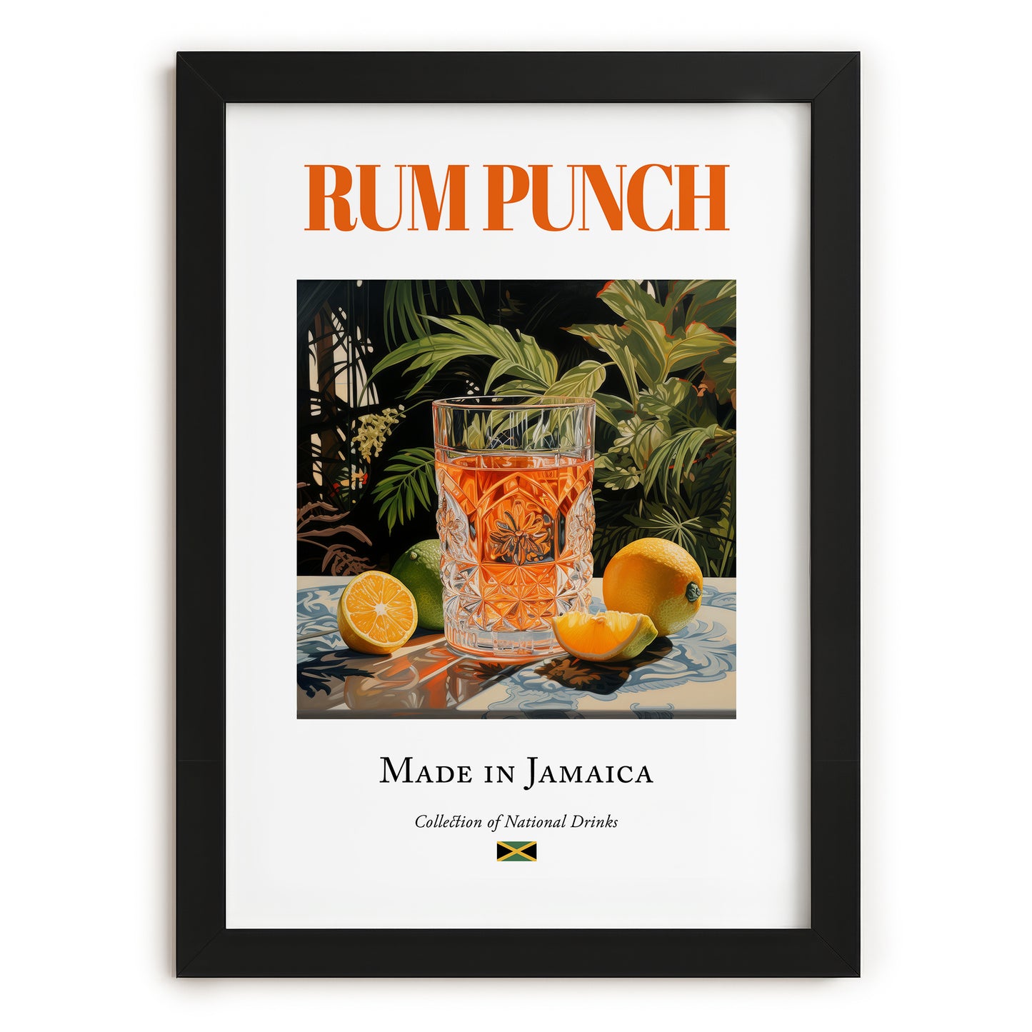 Rum Punch – Jamaican Cocktail Drink, Rooftop Terrace Wall Decor, in sleek black frame