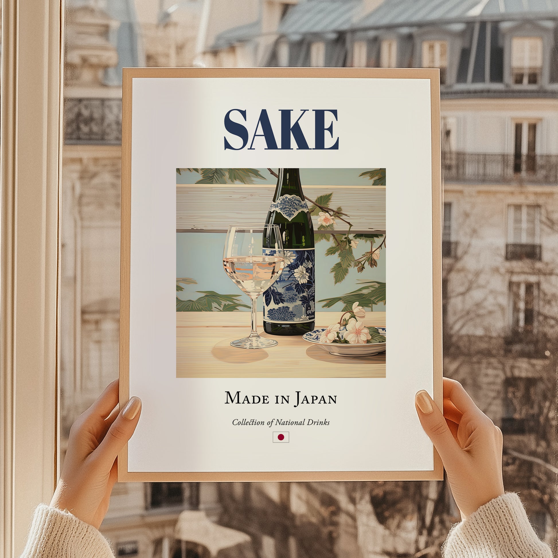 Sake – Japanese Spirit Drink, Hotel Lobby Poster, styled in a charming Paris street view