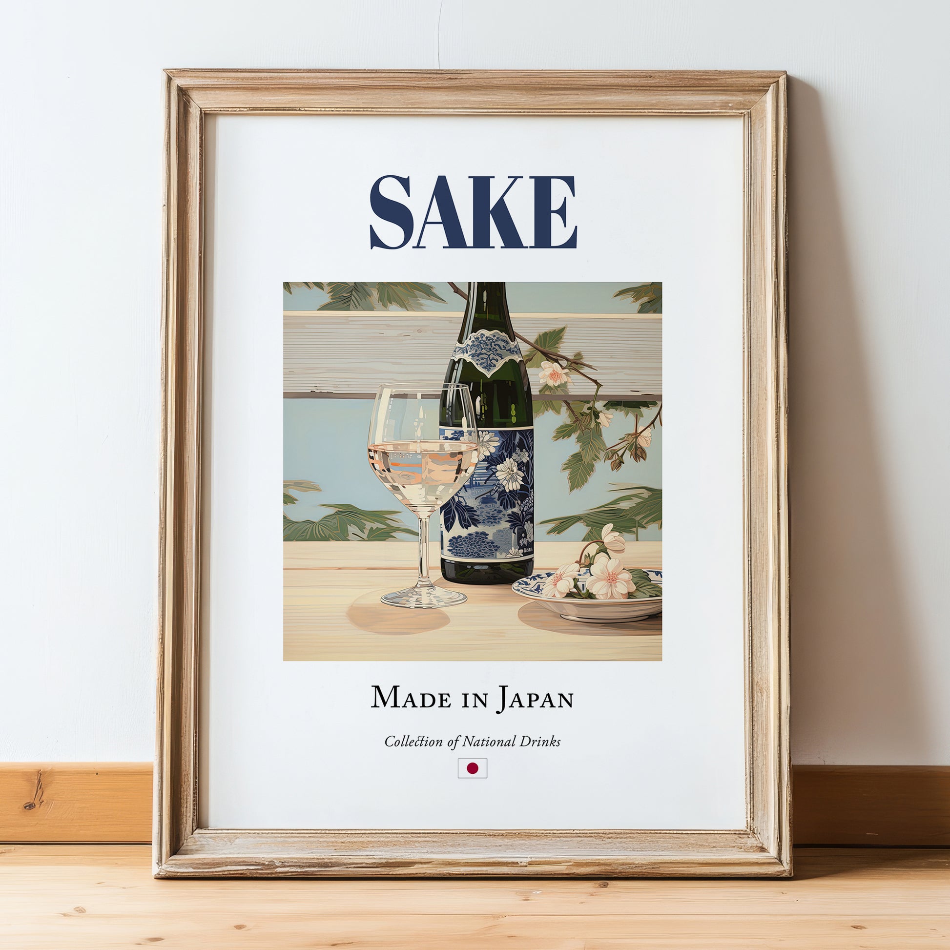 Sake – Japanese Spirit Drink, Hotel Lobby Poster, in wooden frame leaning on the floor
