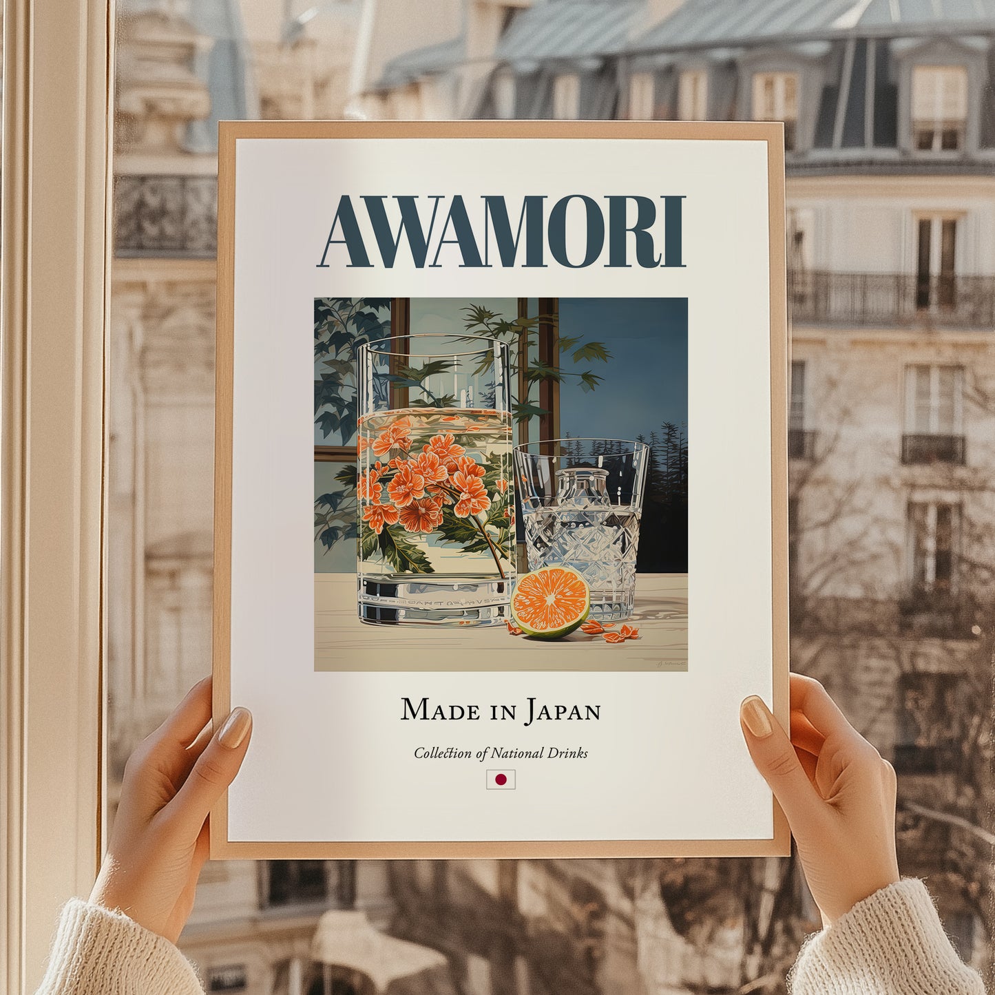 Awamori – Japanese Spirit Drink, Rooftop Terrace Print, styled in a charming Paris street view
