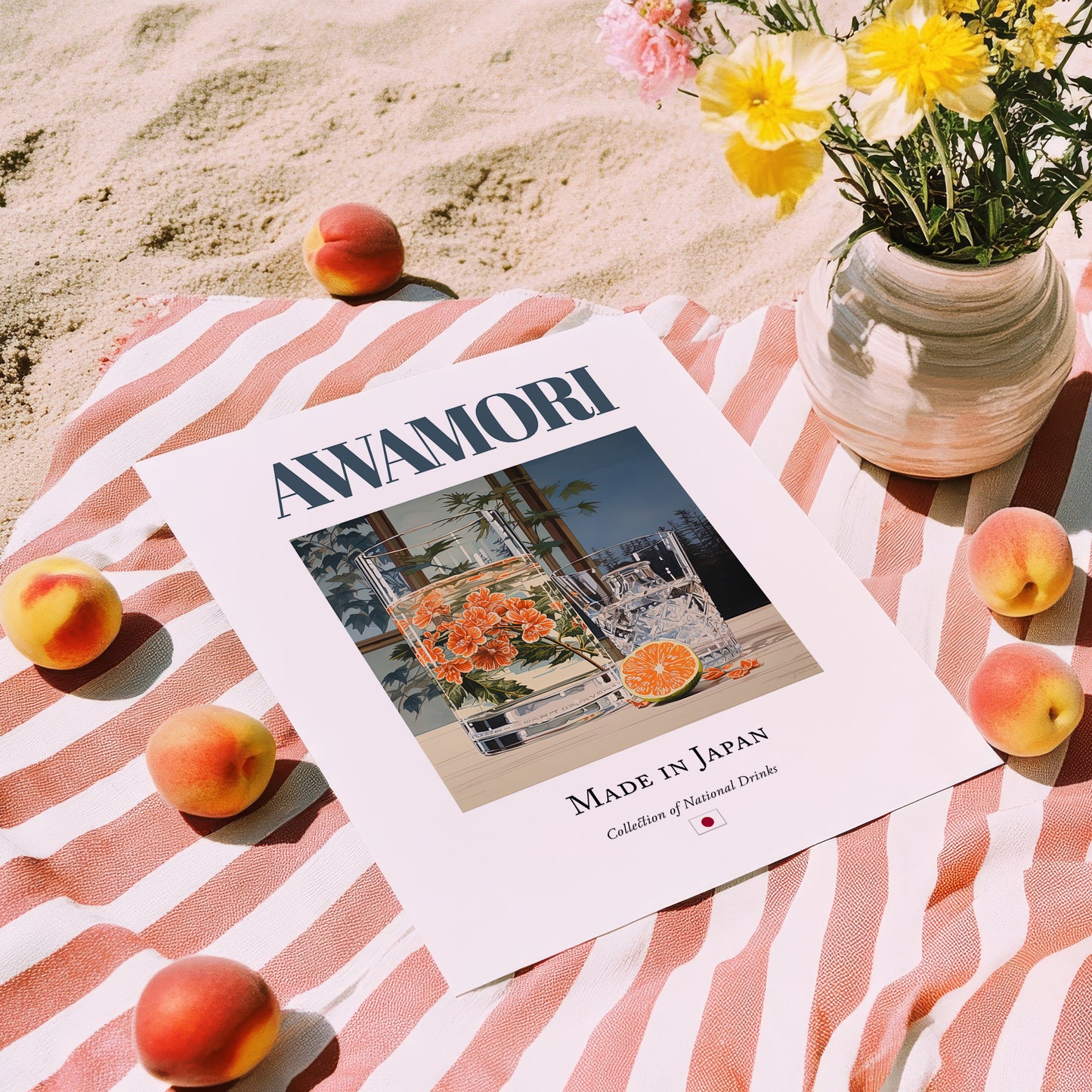 Awamori – Japanese Spirit Drink, Rooftop Terrace Print, unframed on coastal sand