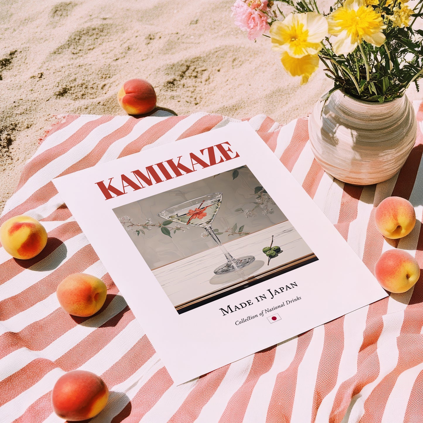 Kamikaze – Japanese Cocktail Drink, Beach Bar Print, unframed on coastal sand
