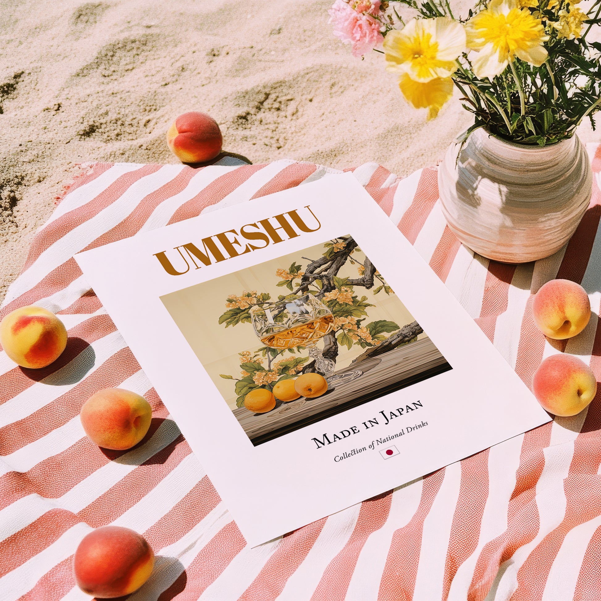 Umeshu – Japanese Beverage Drink, Cocktail Lounge Wall Art, unframed on coastal sand