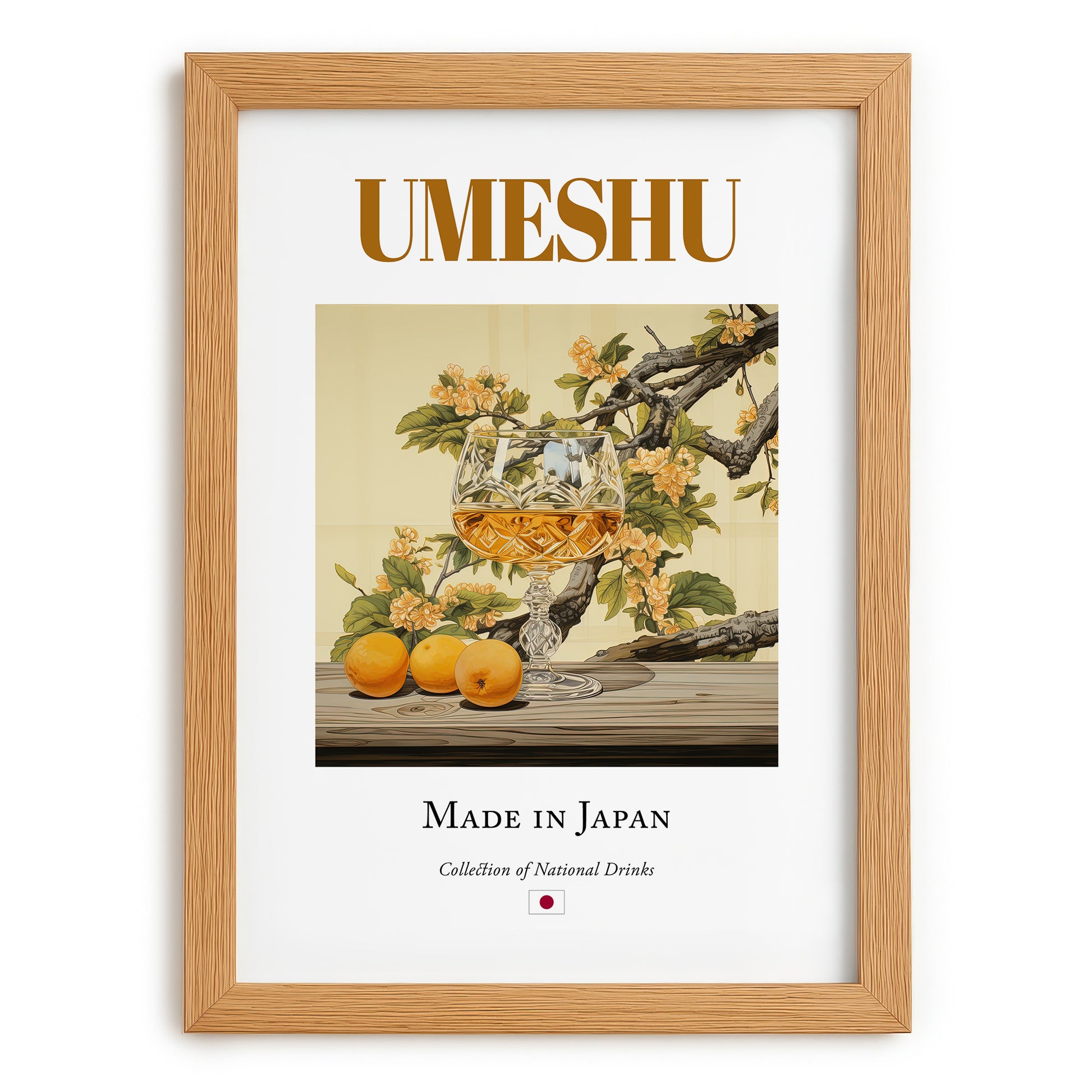 Umeshu – Japanese Beverage Drink, Cocktail Lounge Wall Art, set in oak frame