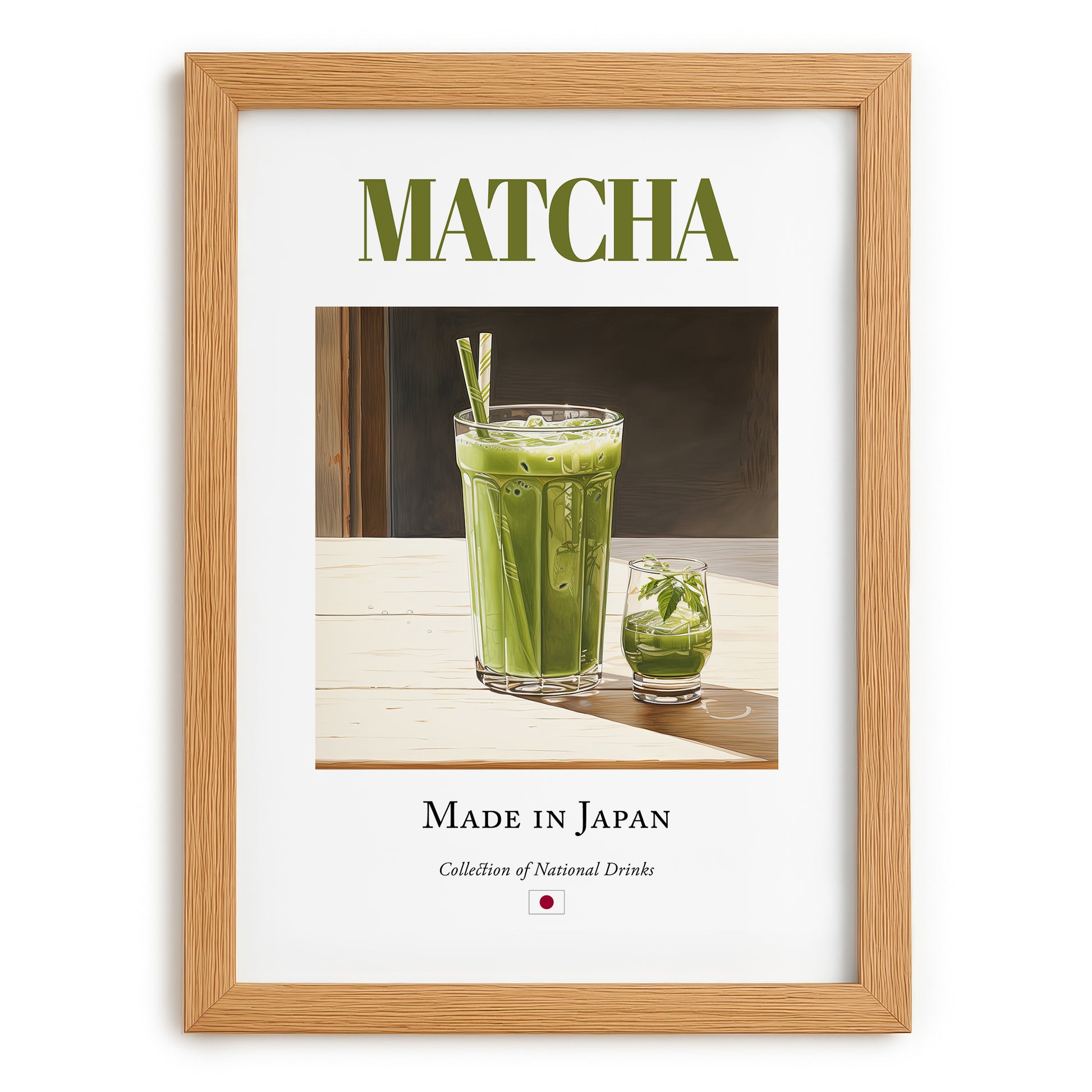 Matcha – Japanese Tea, Tea House Still Life, set in oak frame