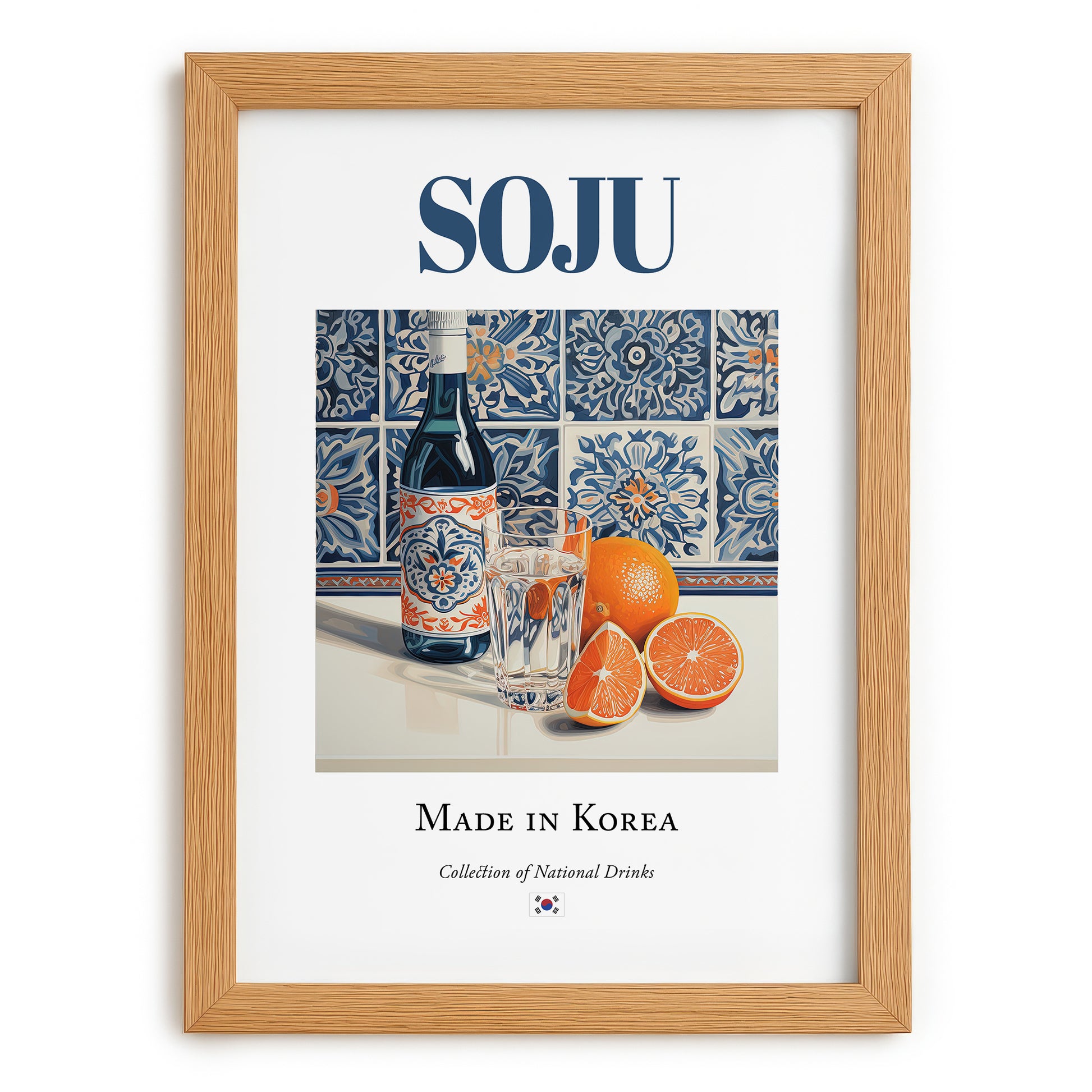 Soju – Korean Spirit Drink, Beach Bar Poster, set in oak frame