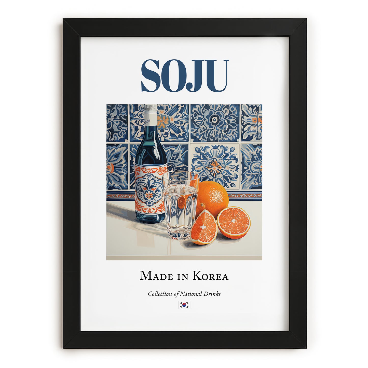 Soju – Korean Spirit Drink, Beach Bar Poster, in sleek black frame