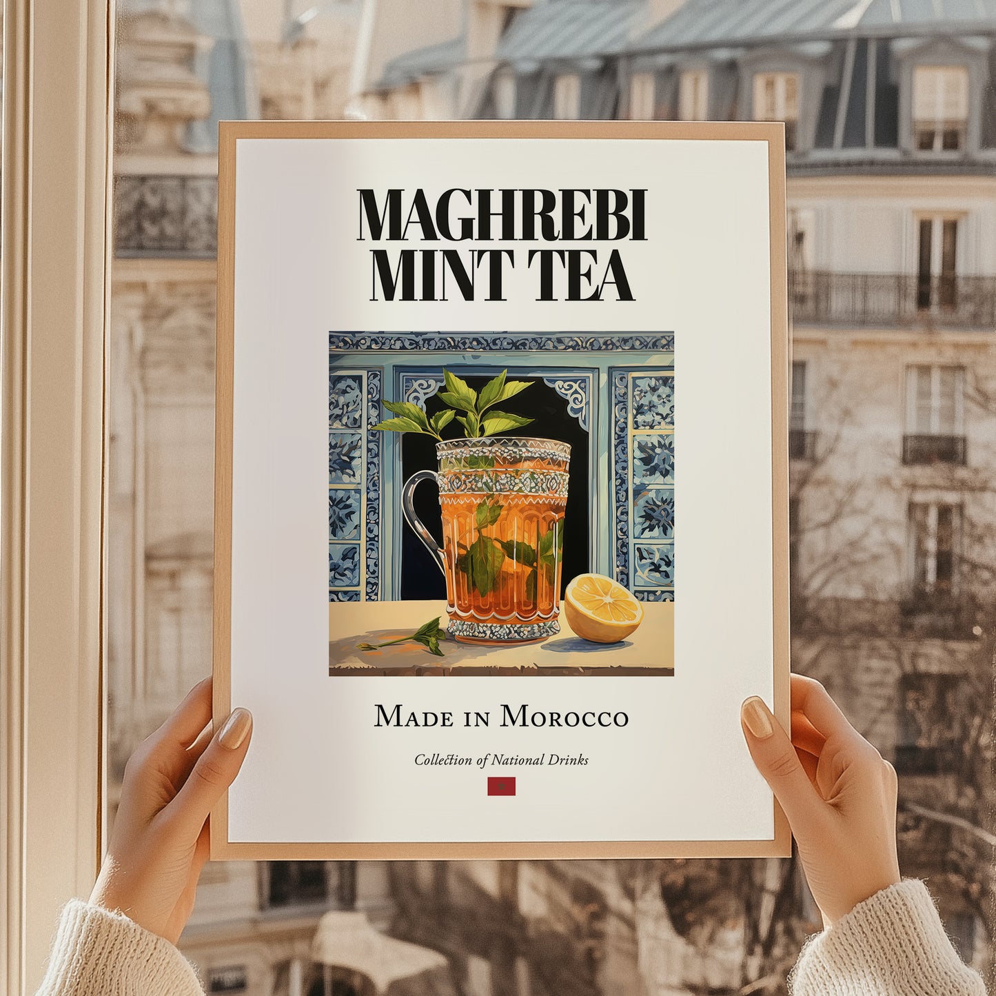 Maghrebi Mint Tea – Moroccan Tea, Tea Lounge Poster, styled in a charming Paris street view
