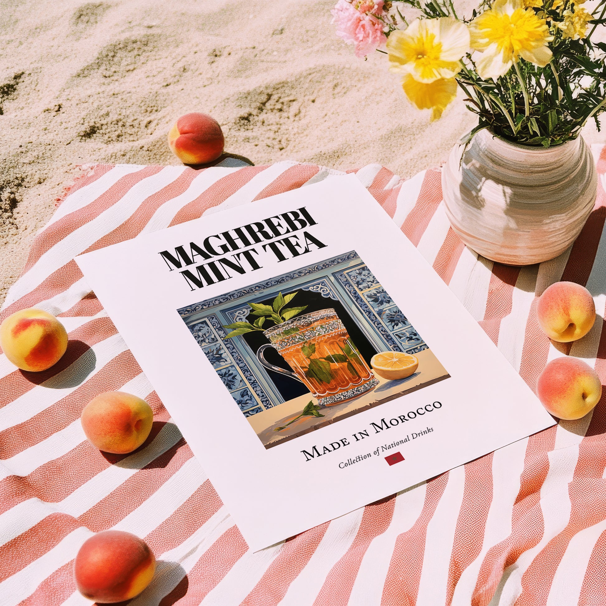 Maghrebi Mint Tea – Moroccan Tea, Tea Lounge Poster, unframed on coastal sand