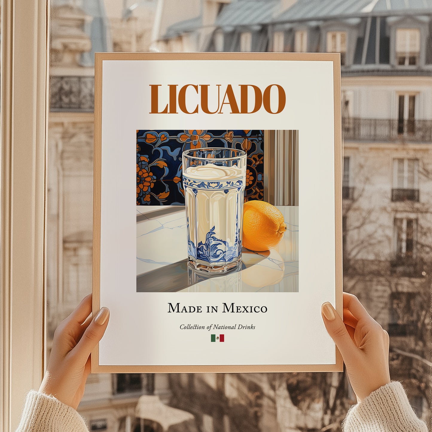 Licuado – Mexican Beverage Drink, Rooftop Terrace Poster, styled in a charming Paris street view