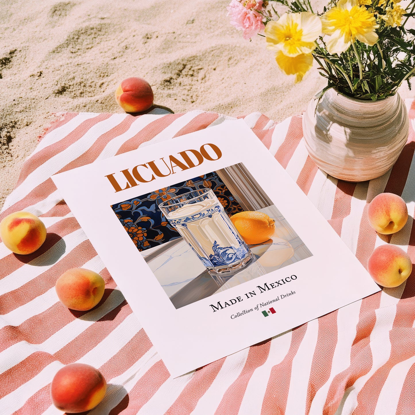Licuado – Mexican Beverage Drink, Rooftop Terrace Poster, unframed on coastal sand