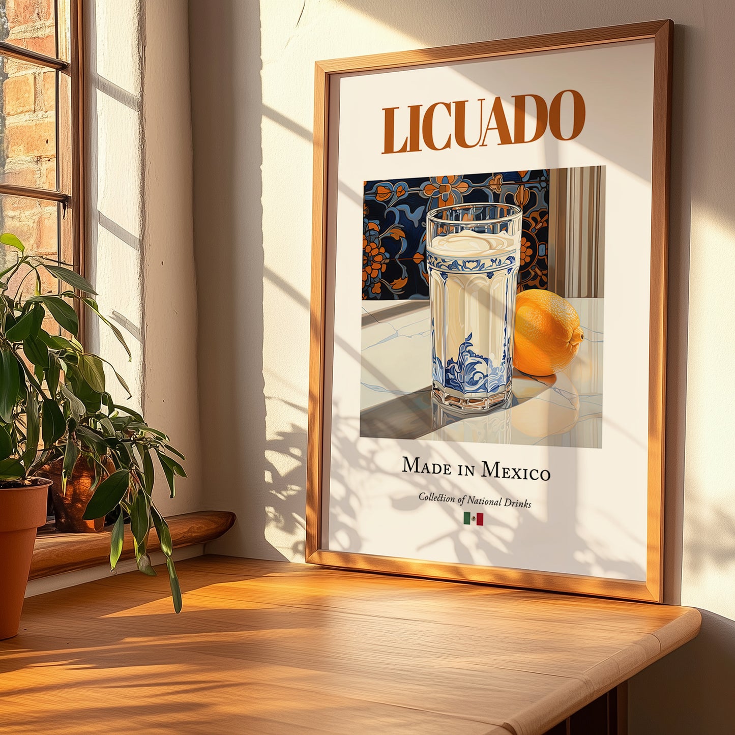 Licuado – Mexican Beverage Drink, Rooftop Terrace Poster, no-text version framed in wood