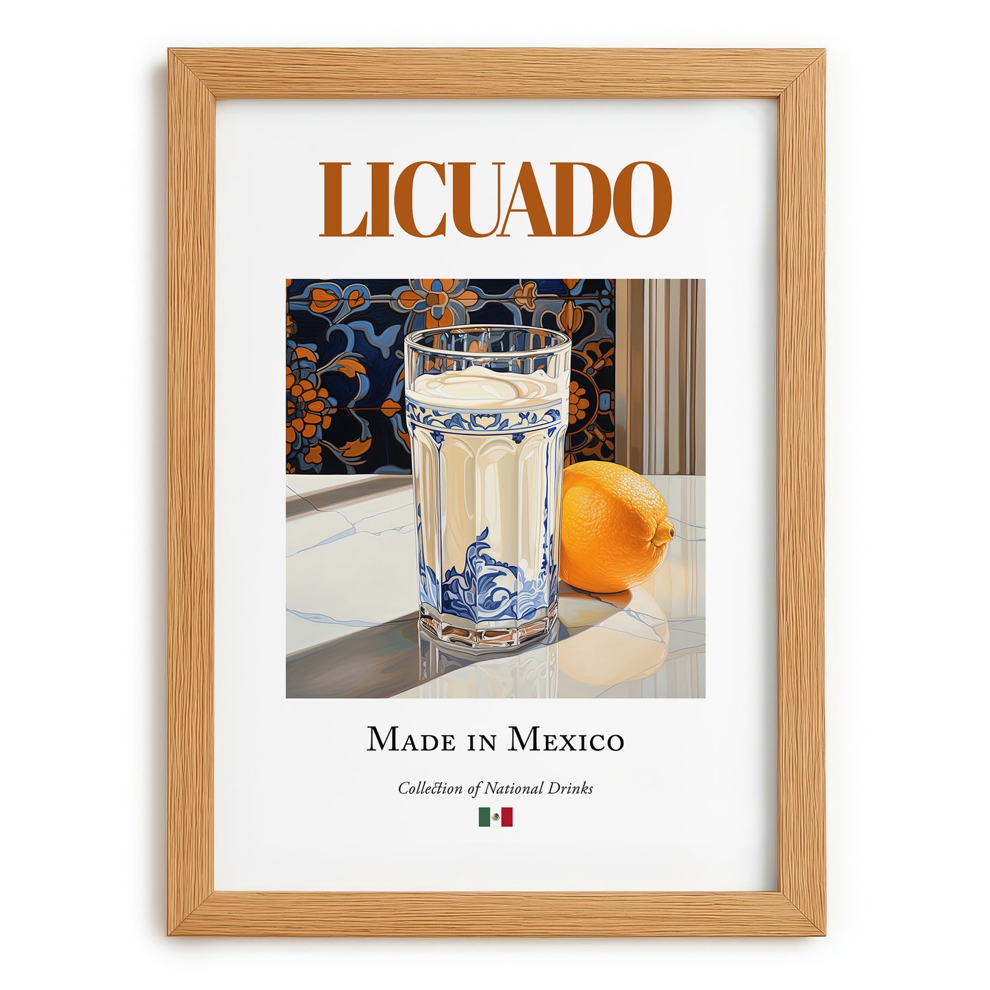 Licuado – Mexican Beverage Drink, Rooftop Terrace Poster, set in oak frame