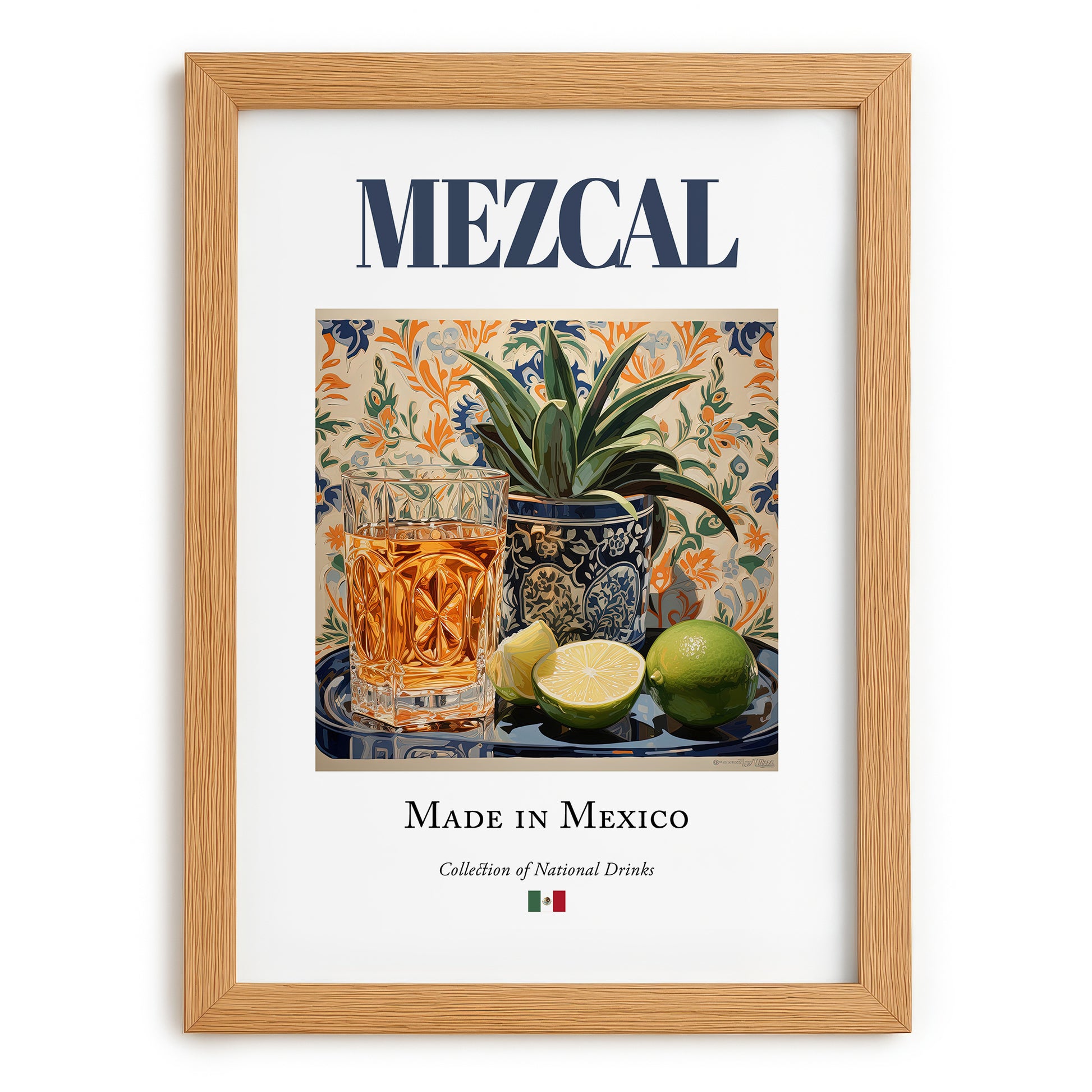 Mezcal – Mexican Spirit Drink, Cocktail Lounge Wall Art, set in oak frame