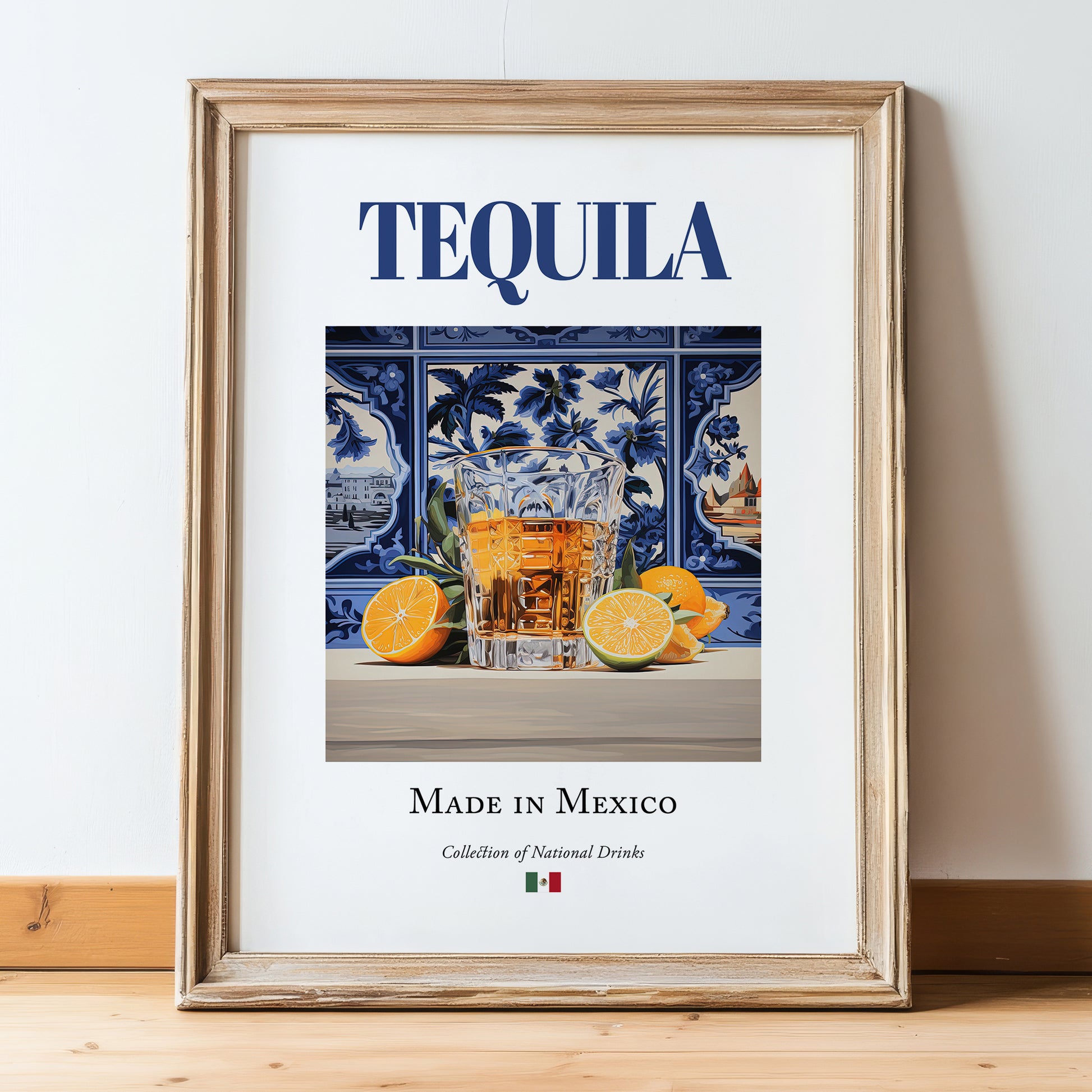 Tequila – Mexican Spirit Drink, Rooftop Terrace Poster, in wooden frame leaning on the floor
