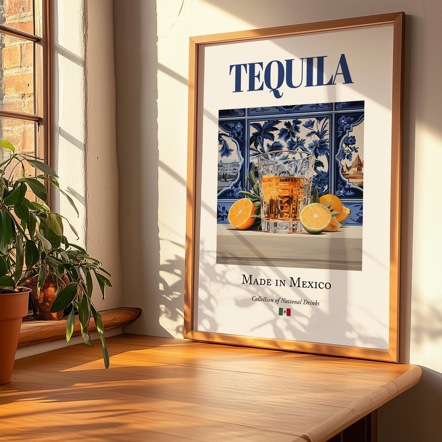 Tequila – Mexican Spirit Drink, Rooftop Terrace Poster, no-text version framed in wood