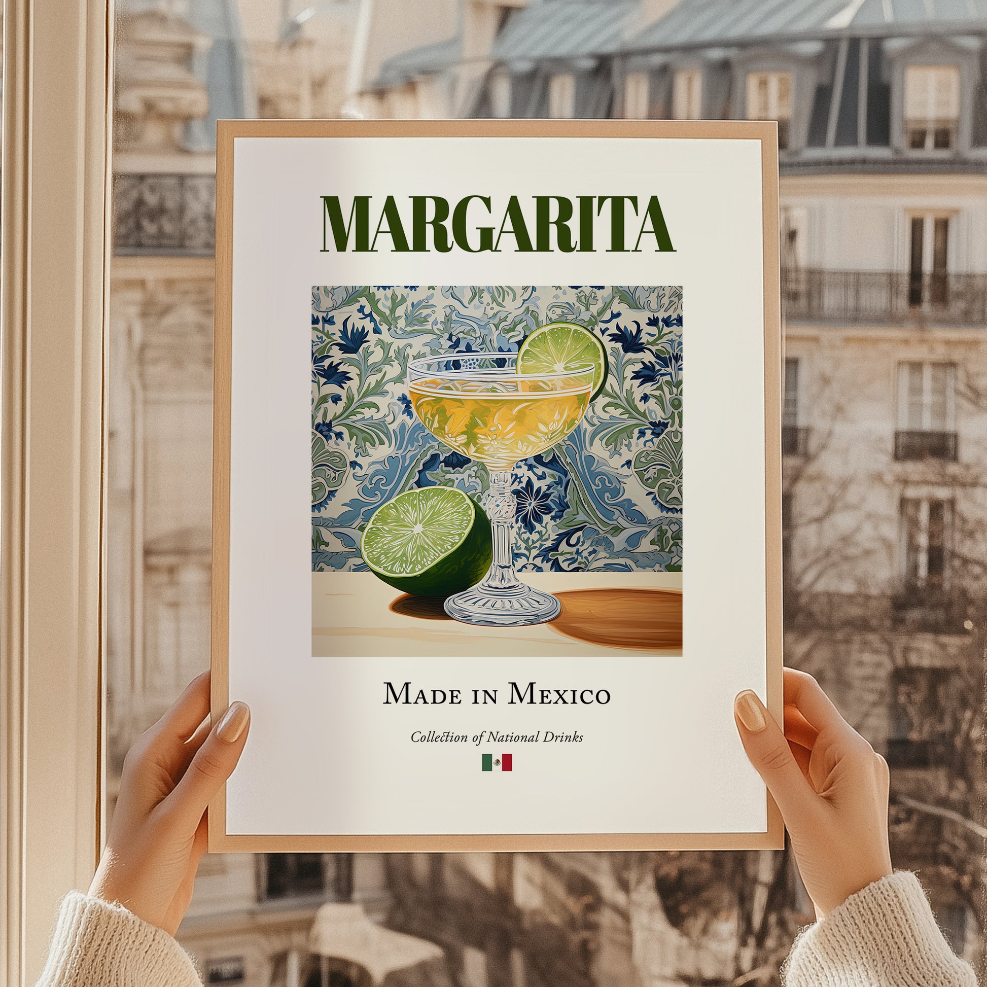 Margarita – Mexican Cocktail Drink, Beach Bar Poster, styled in a charming Paris street view