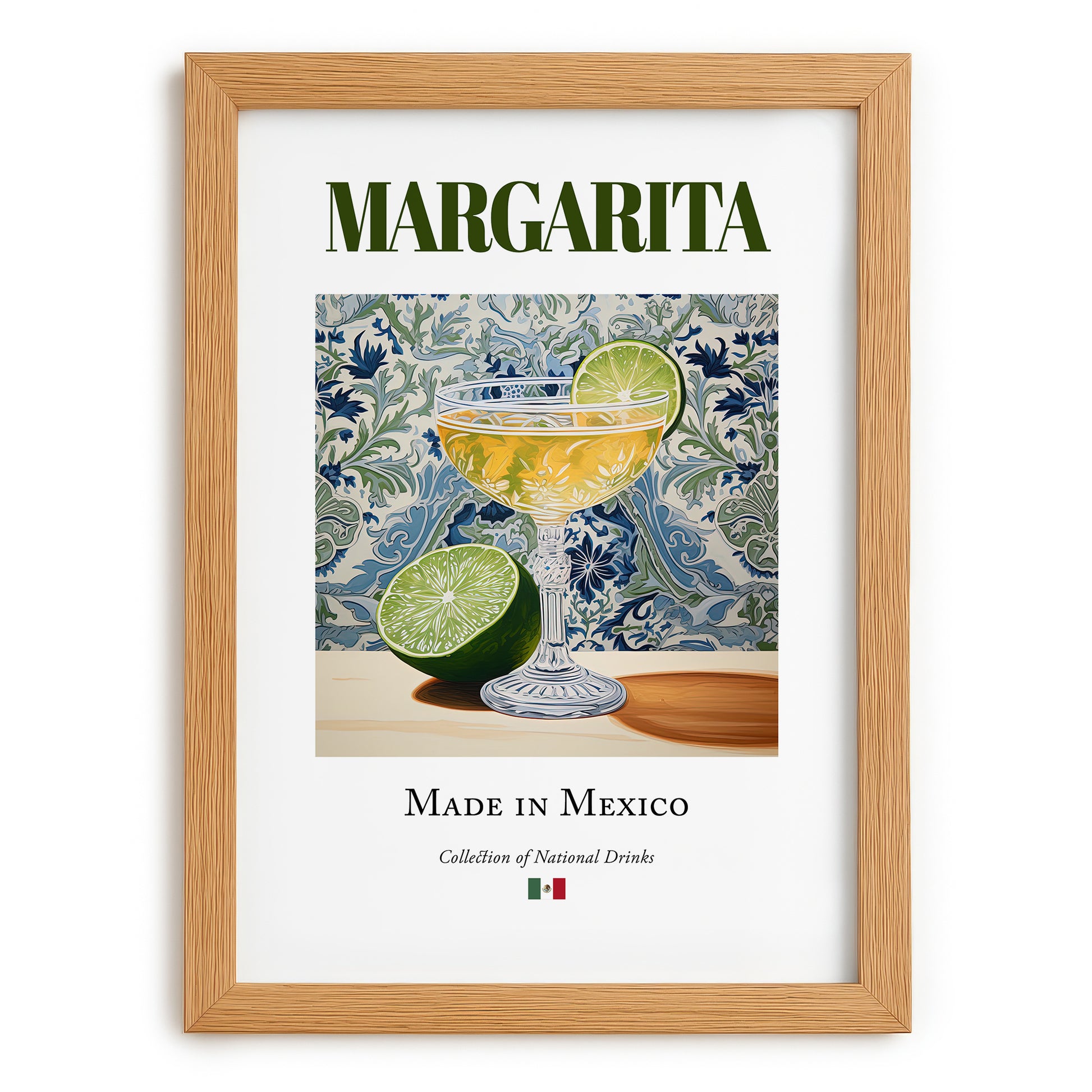 Margarita – Mexican Cocktail Drink, Beach Bar Poster, set in oak frame