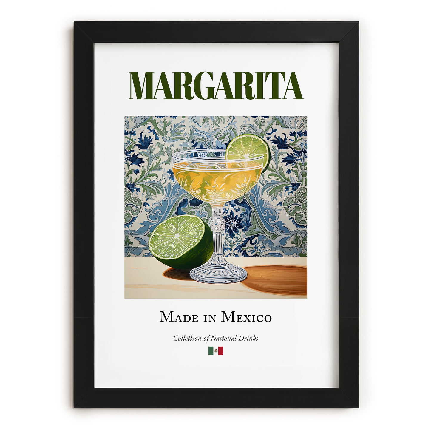 Margarita – Mexican Cocktail Drink, Beach Bar Poster, in sleek black frame
