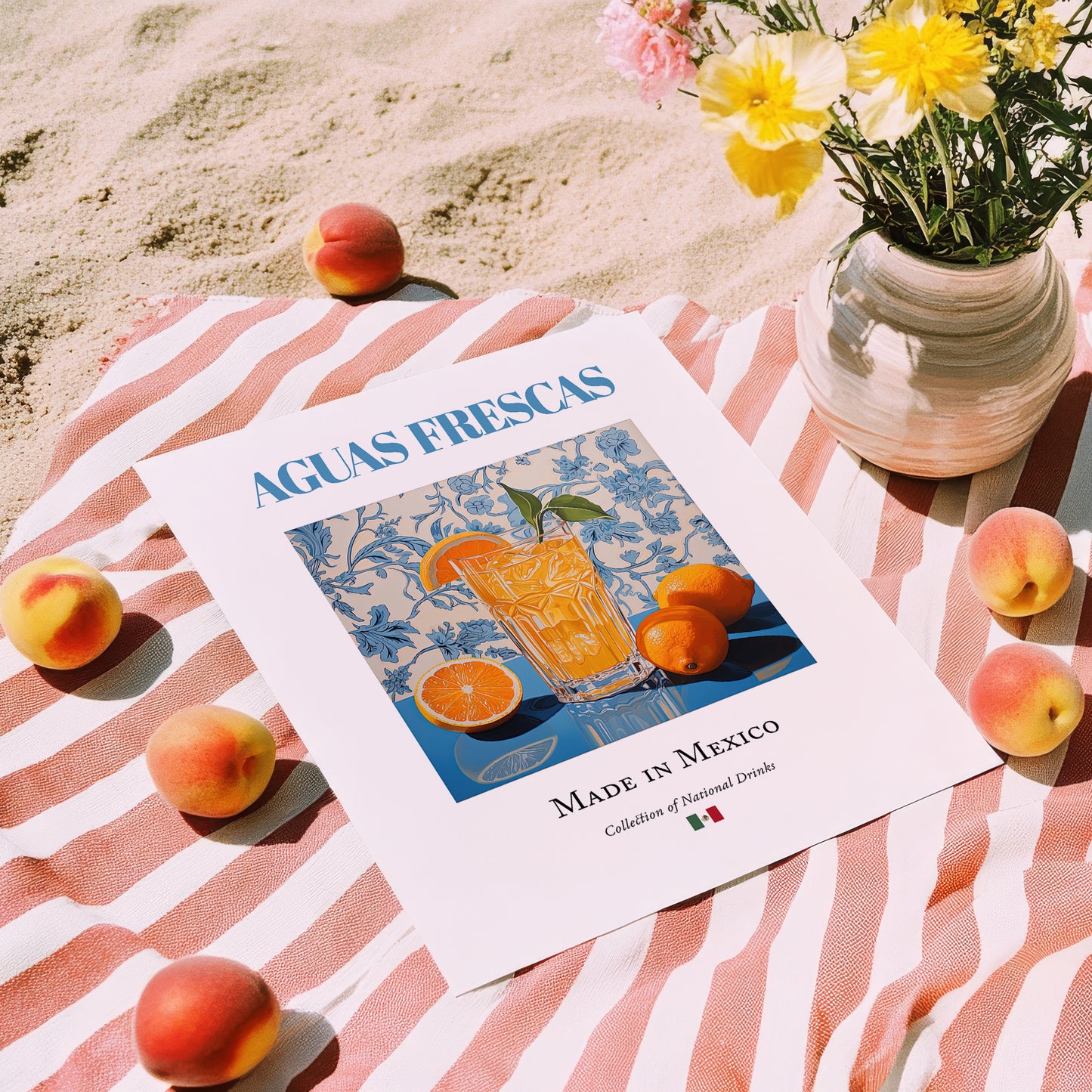 Aguas Frescas – Mexican Beverage Drink, Sky Bar Poster, unframed on coastal sand