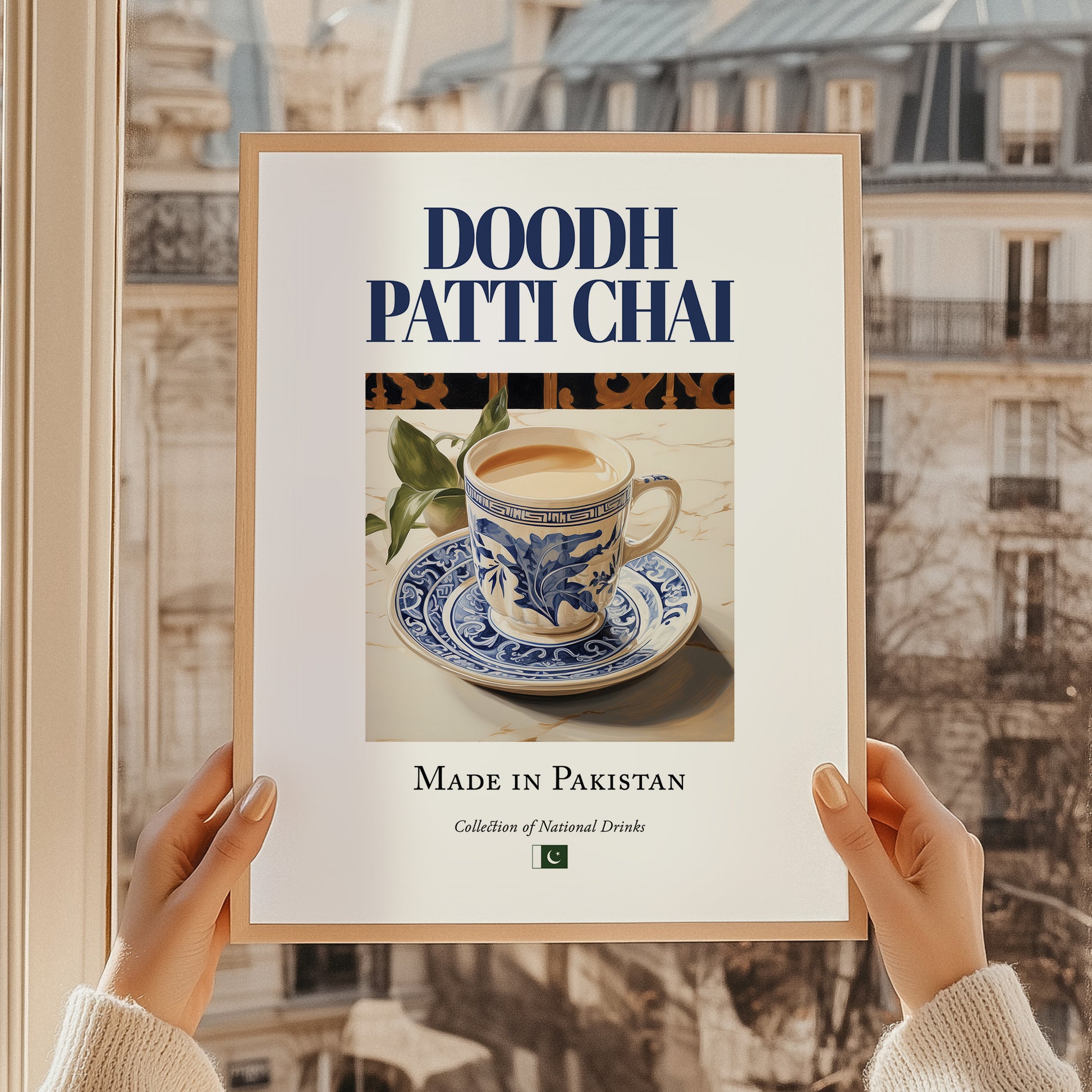 Doodh Patti Chai – Pakistani Tea, Tea Room Illustration, styled in a charming Paris street view