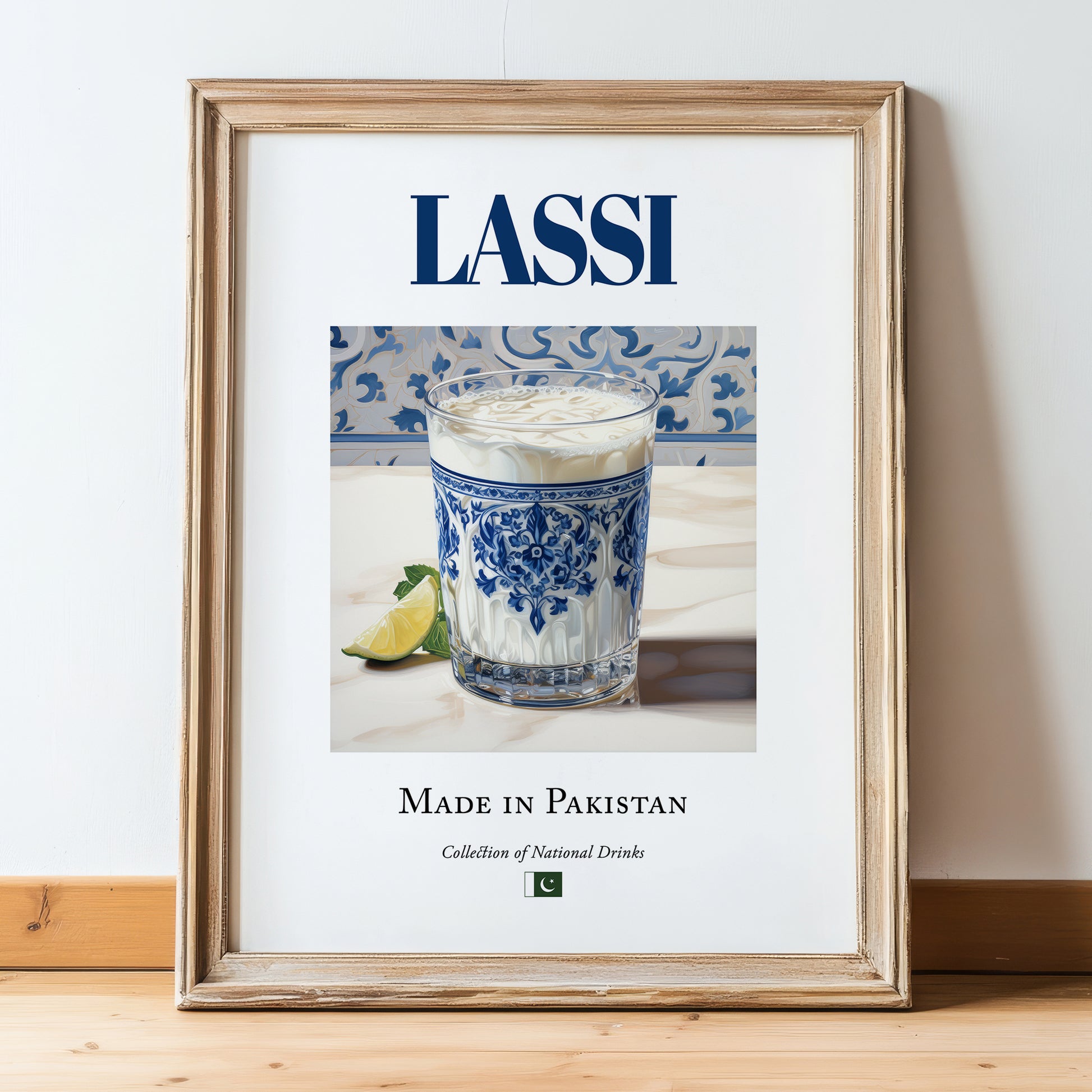 Lassi – Pakistani Beverage Drink, Hotel Lobby Wall Decor, in wooden frame leaning on the floor