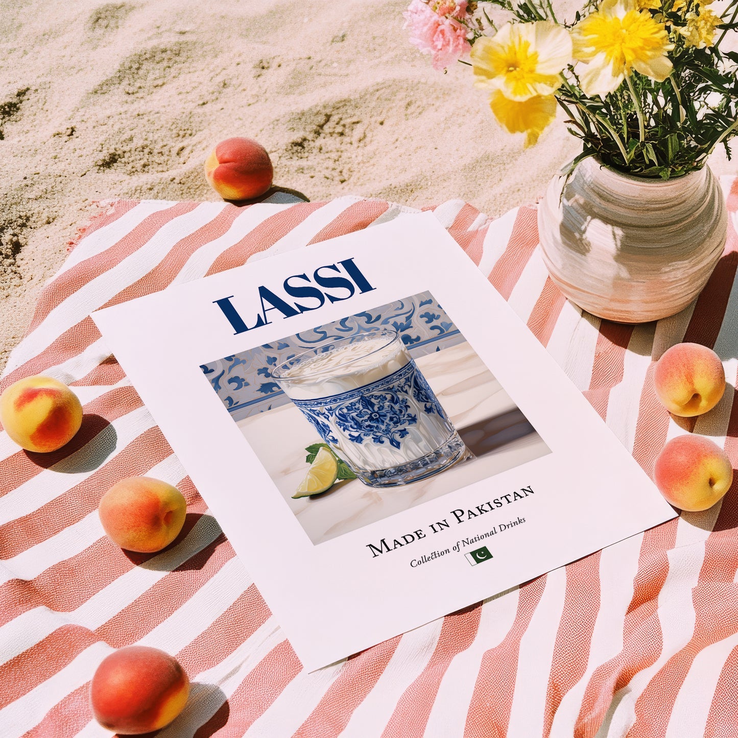 Lassi – Pakistani Beverage Drink, Hotel Lobby Wall Decor, unframed on coastal sand
