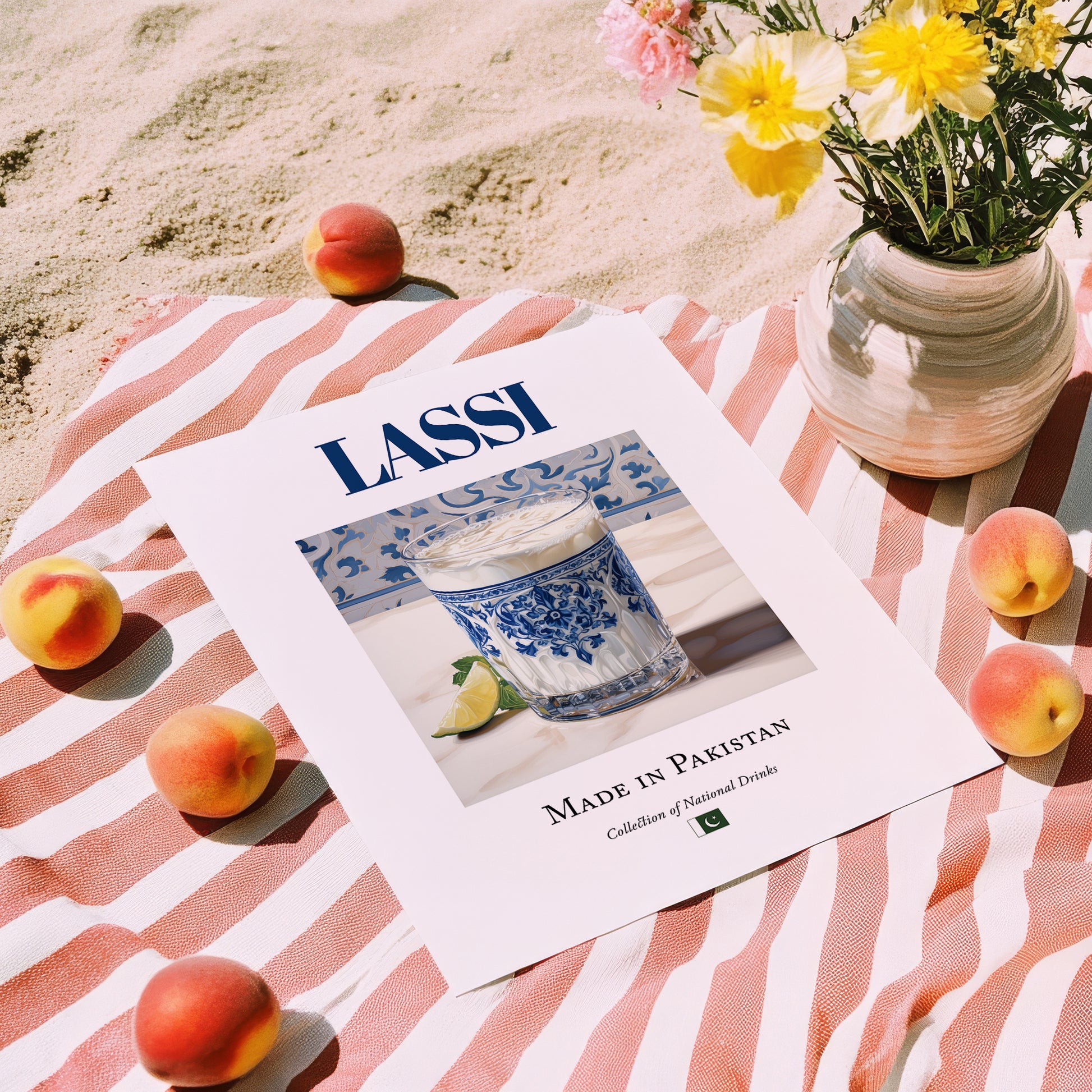 Lassi – Pakistani Beverage Drink, Hotel Lobby Wall Decor, unframed on coastal sand