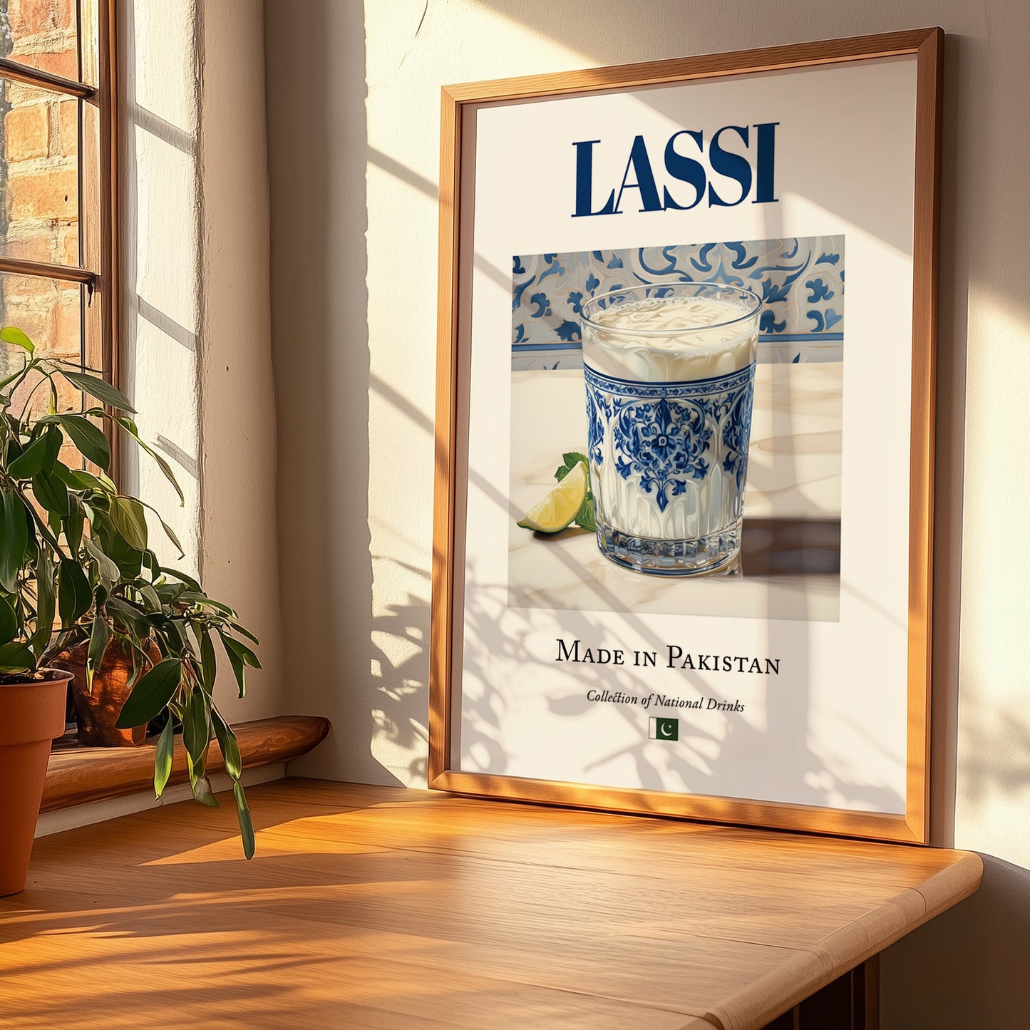 Lassi – Pakistani Beverage Drink, Hotel Lobby Wall Decor, no-text version framed in wood