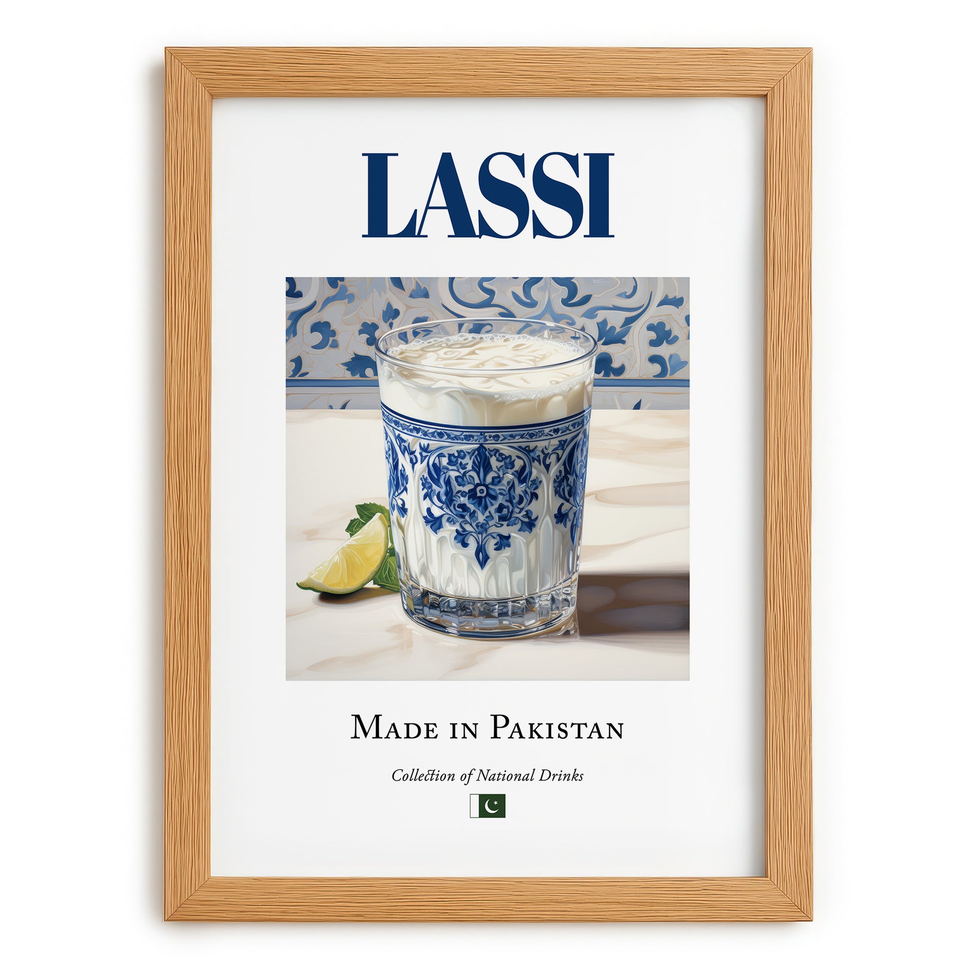 Lassi – Pakistani Beverage Drink, Hotel Lobby Wall Decor, set in oak frame