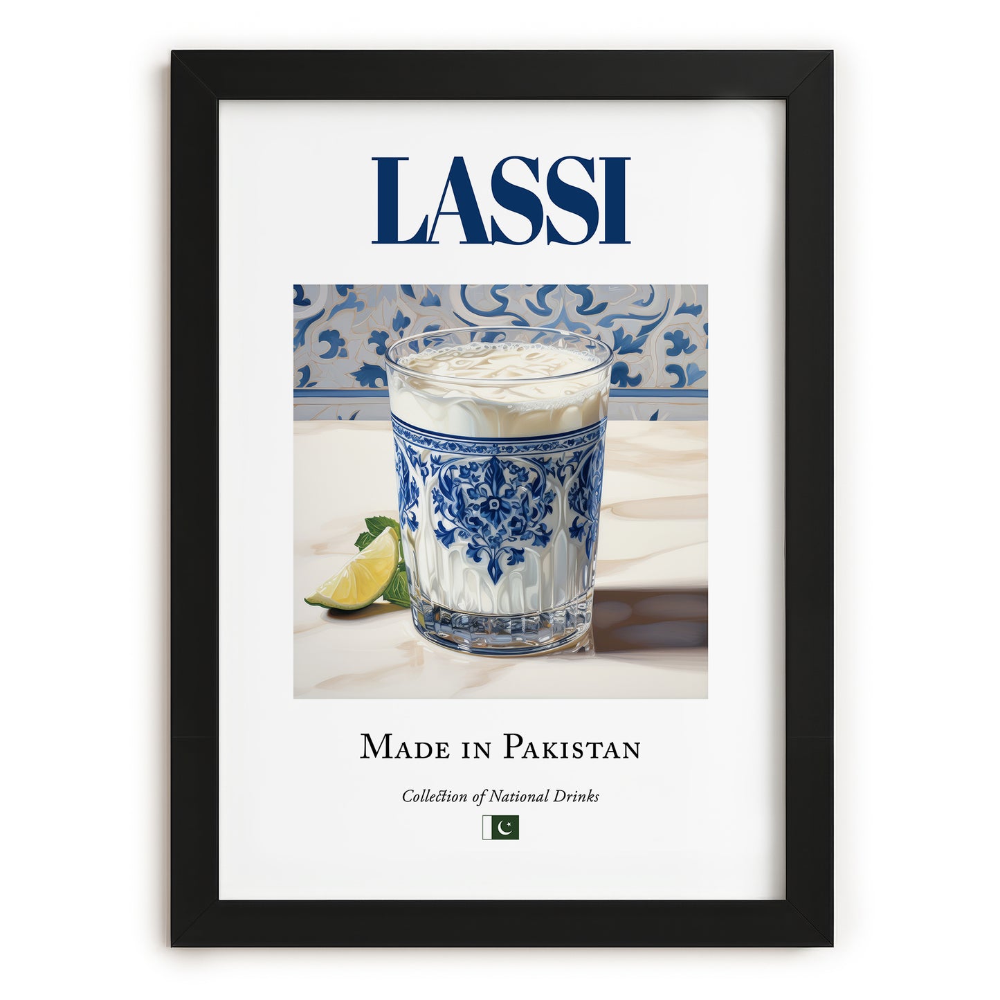 Lassi – Pakistani Beverage Drink, Hotel Lobby Wall Decor, in sleek black frame