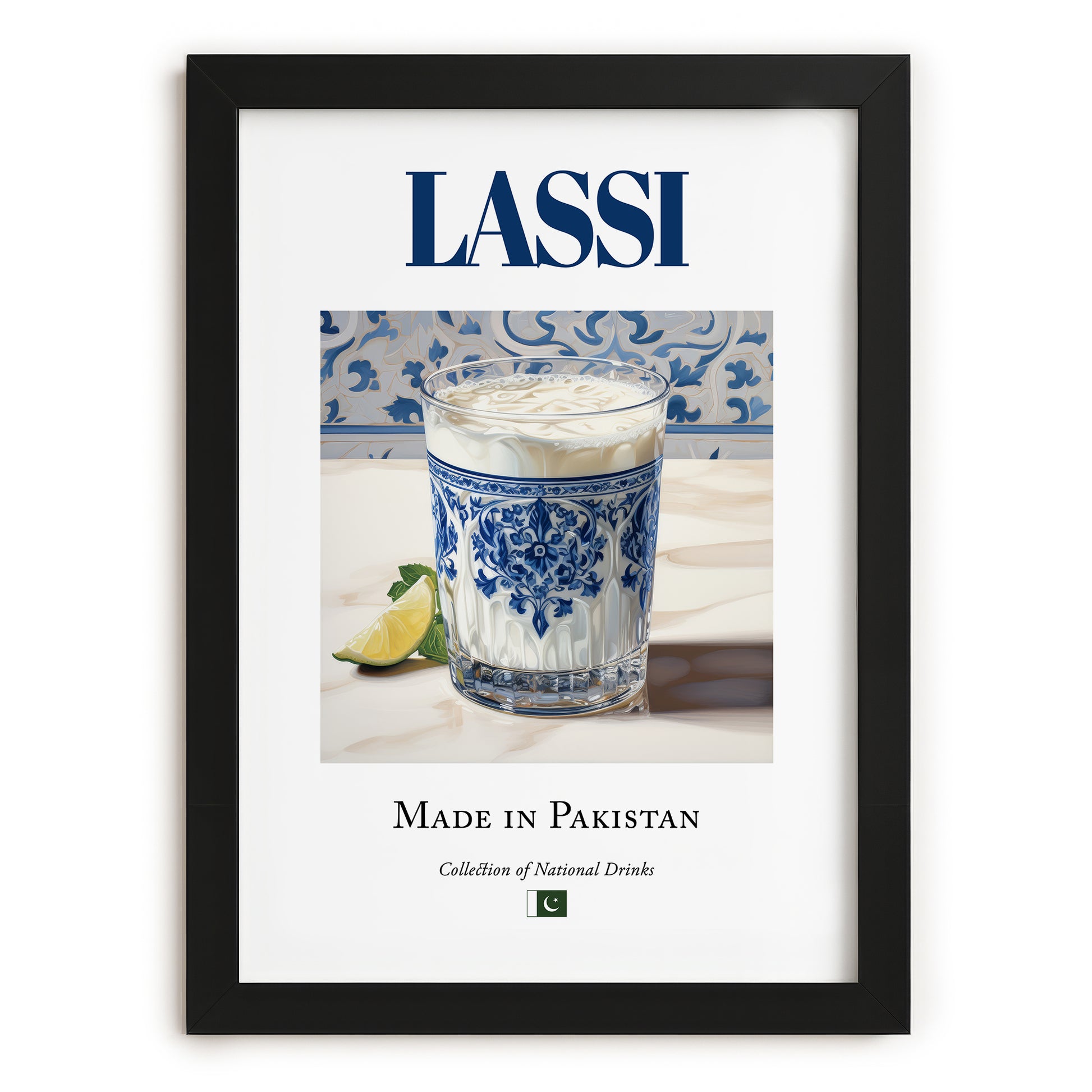 Lassi – Pakistani Beverage Drink, Hotel Lobby Wall Decor, in sleek black frame