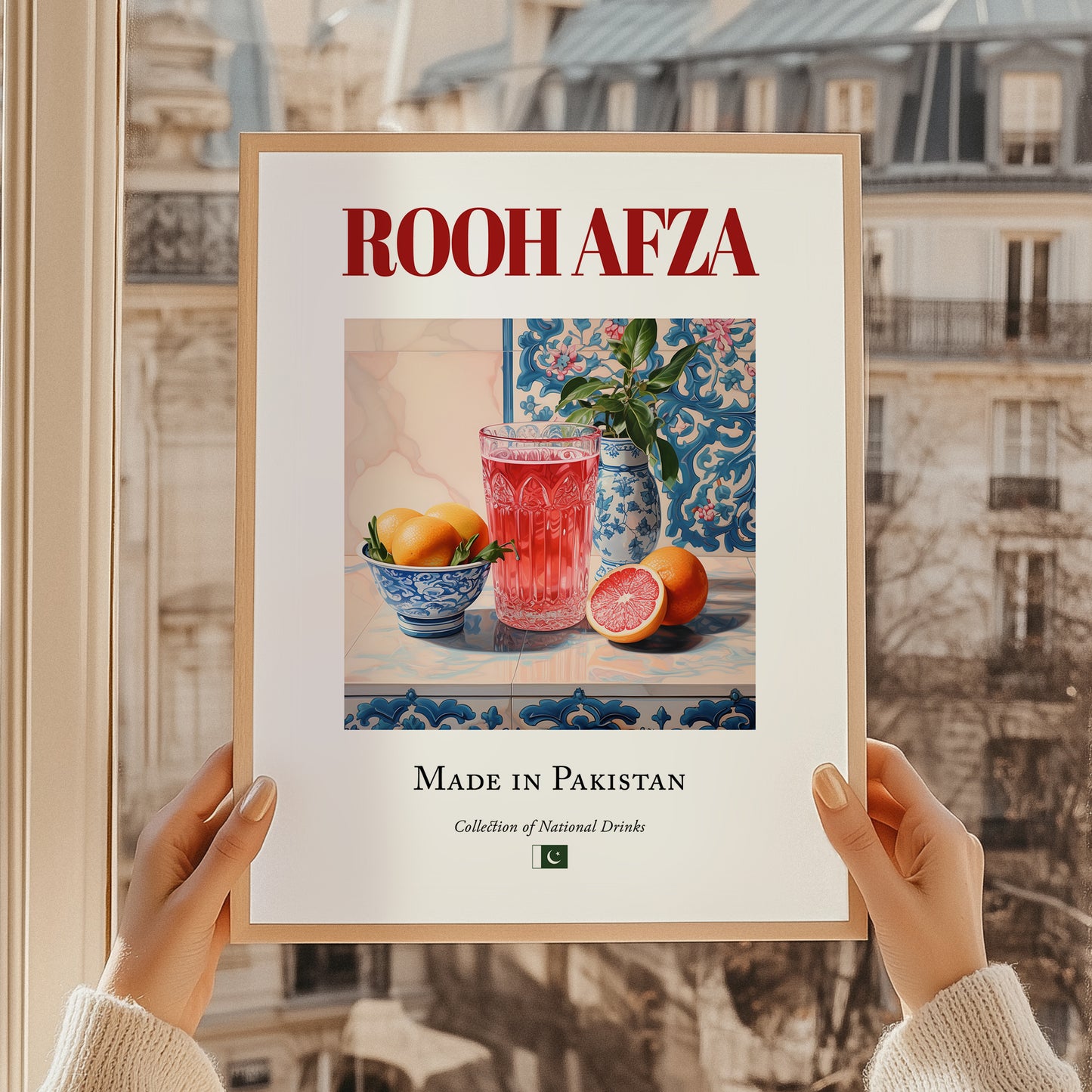 Rooh Afza – Pakistani Beverage Drink, Jazz Bar Painting, styled in a charming Paris street view