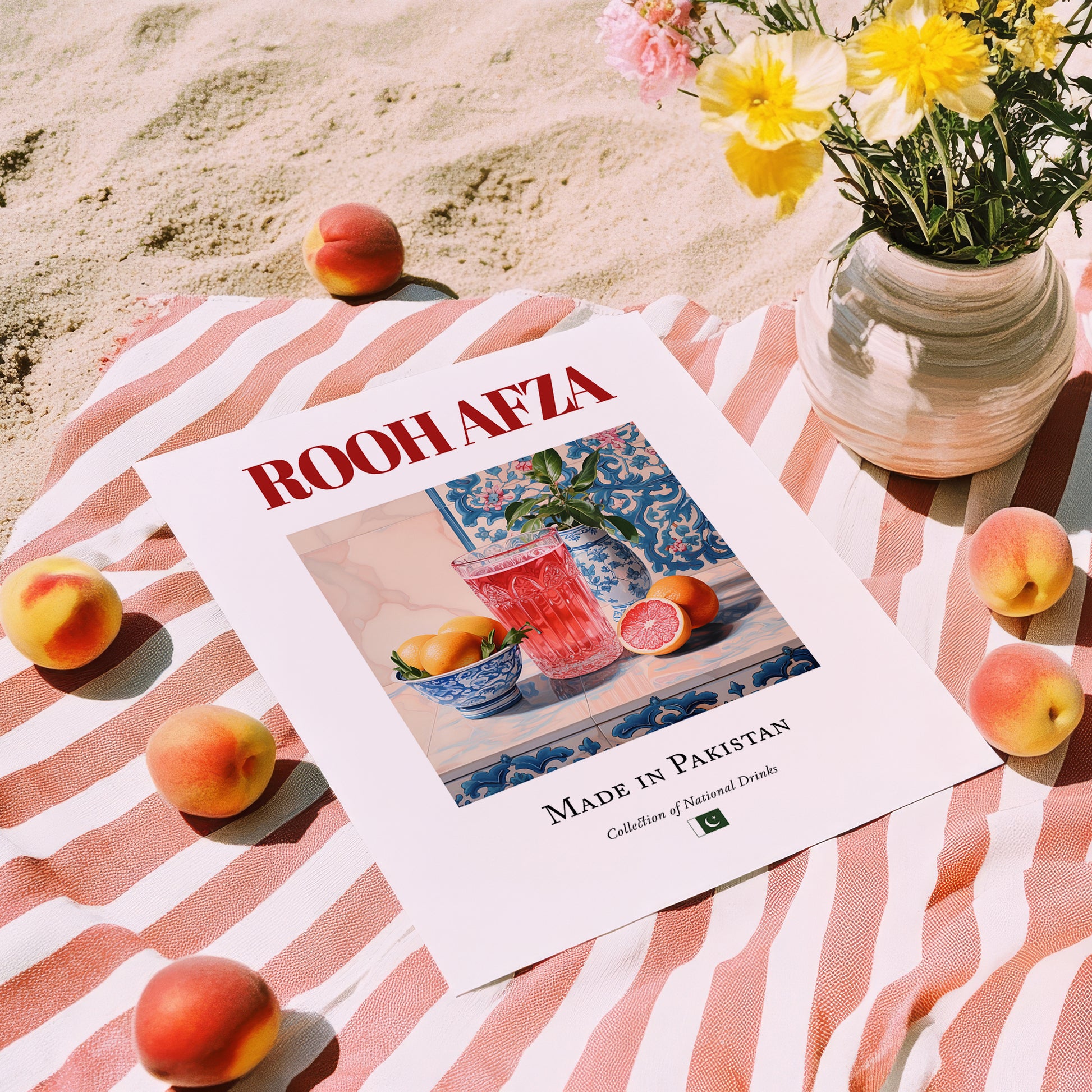Rooh Afza – Pakistani Beverage Drink, Jazz Bar Painting, unframed on coastal sand