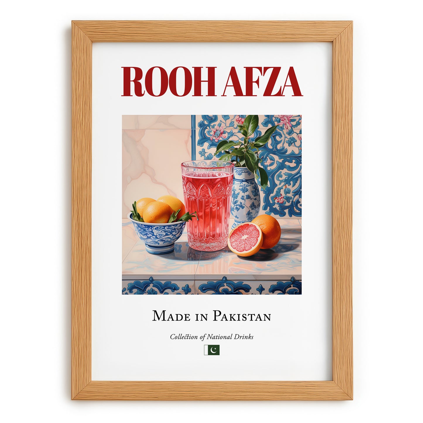 Rooh Afza – Pakistani Beverage Drink, Jazz Bar Painting, set in oak frame