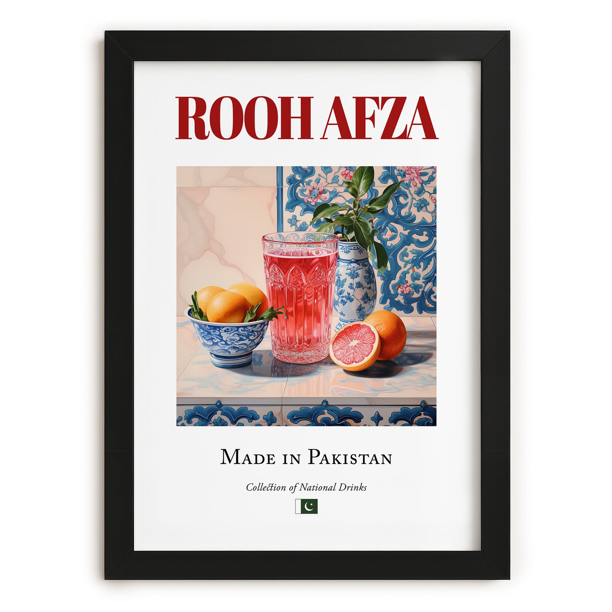 Rooh Afza – Pakistani Beverage Drink, Jazz Bar Painting, in sleek black frame