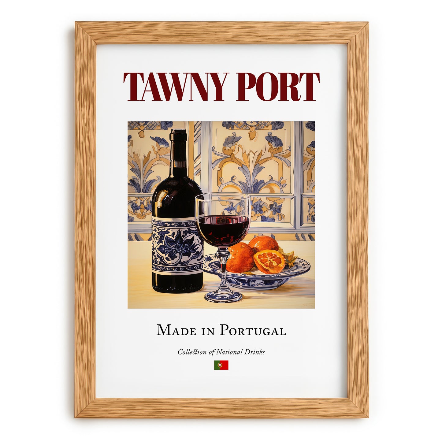 Tawny Port – Portuguese Dessert Wine, Wine Bar Wall Art, set in oak frame