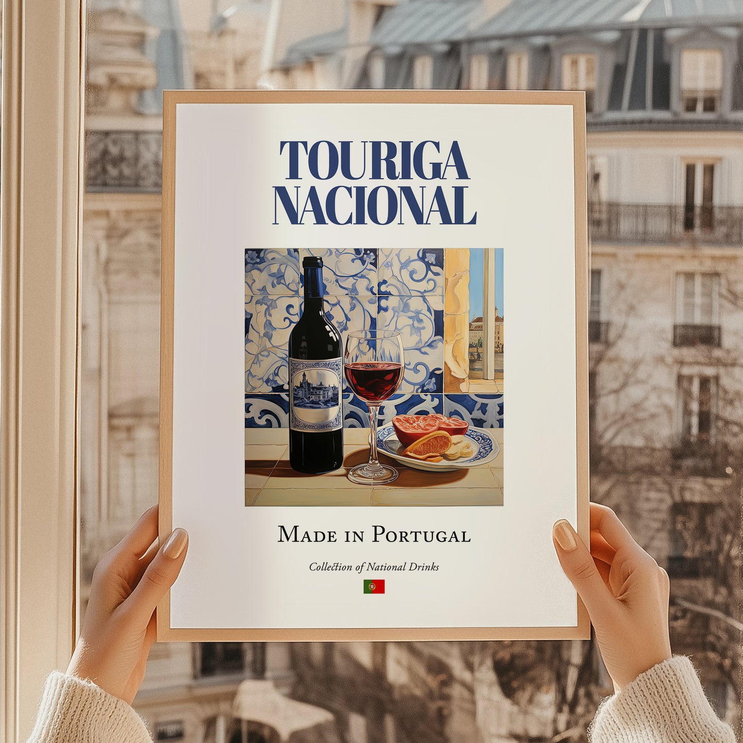 Touriga Nacional – Portuguese Red Wine, Tasting Room Illustration, styled in a charming Paris street view
