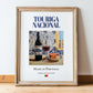 Touriga Nacional – Portuguese Red Wine, Tasting Room Illustration, in wooden frame leaning on the floor