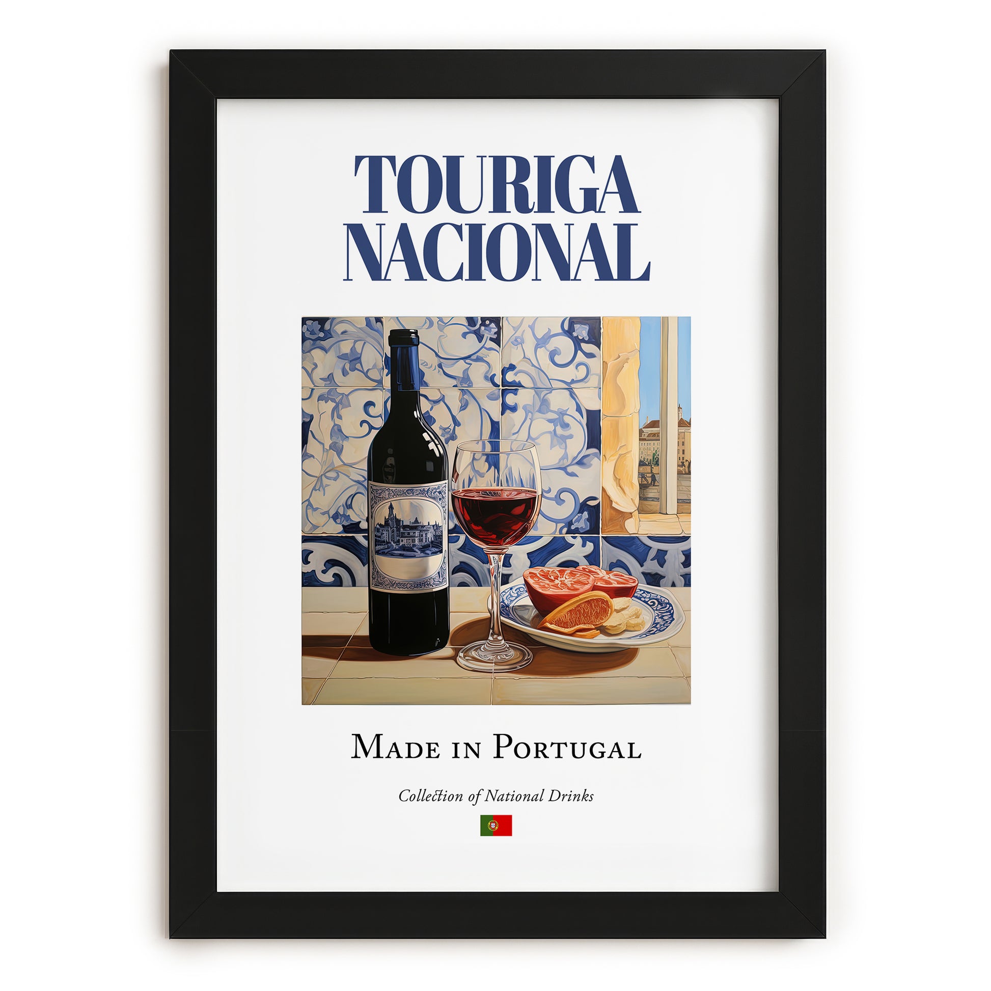 Touriga Nacional – Portuguese Red Wine, Tasting Room Illustration, in sleek black frame