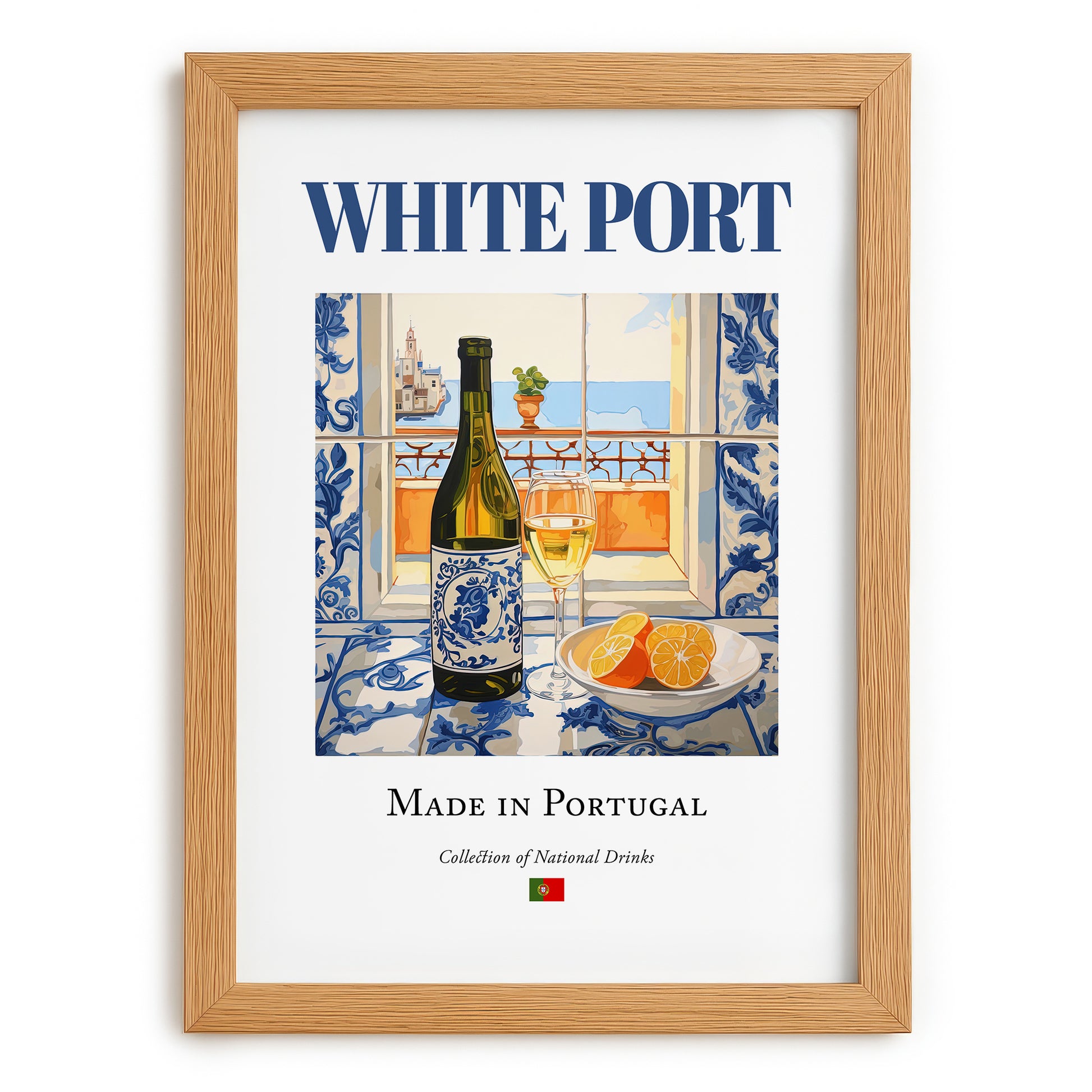 White Port – Portuguese Dessert Wine, Tasting Room Wall Decor, set in oak frame
