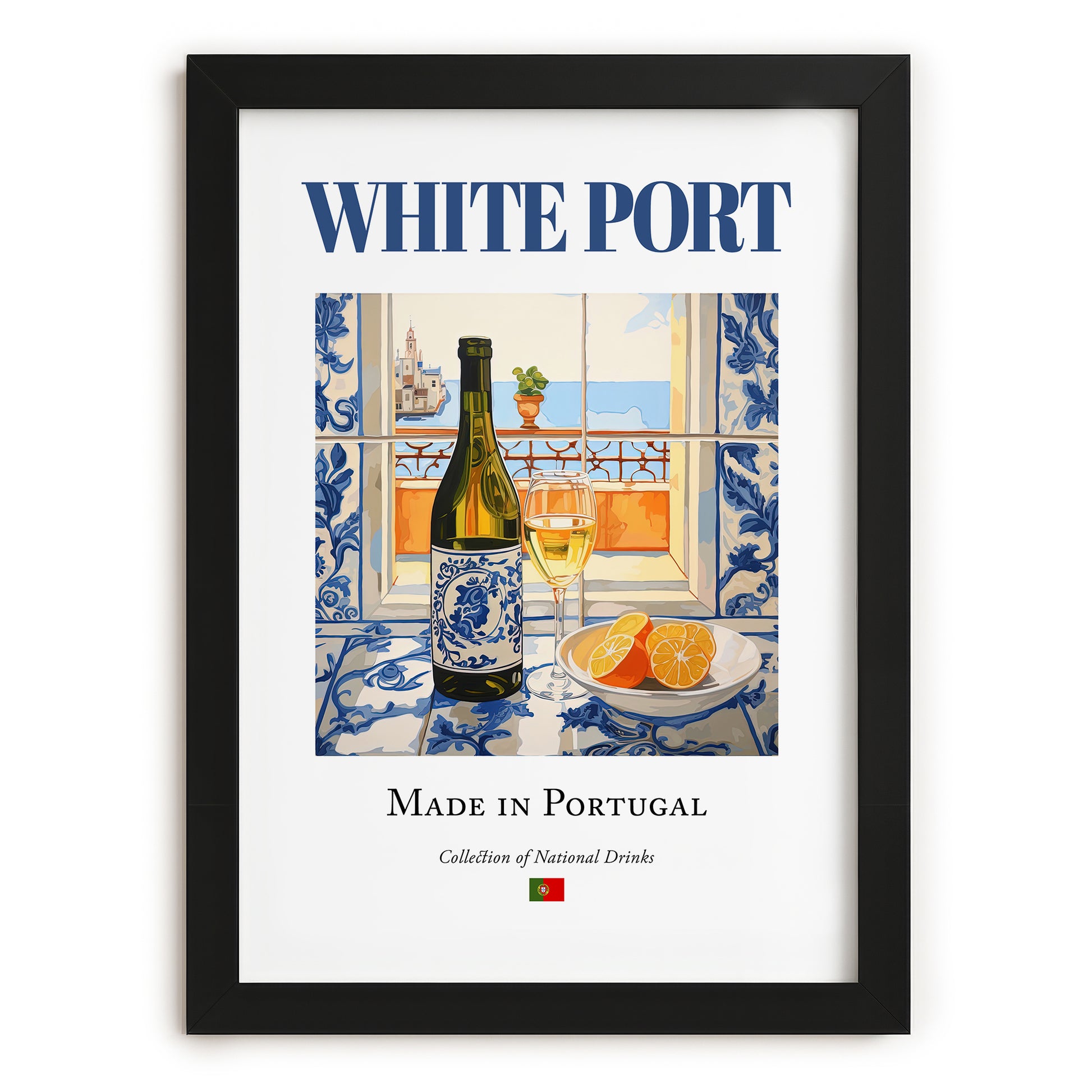 White Port – Portuguese Dessert Wine, Tasting Room Wall Decor, in sleek black frame
