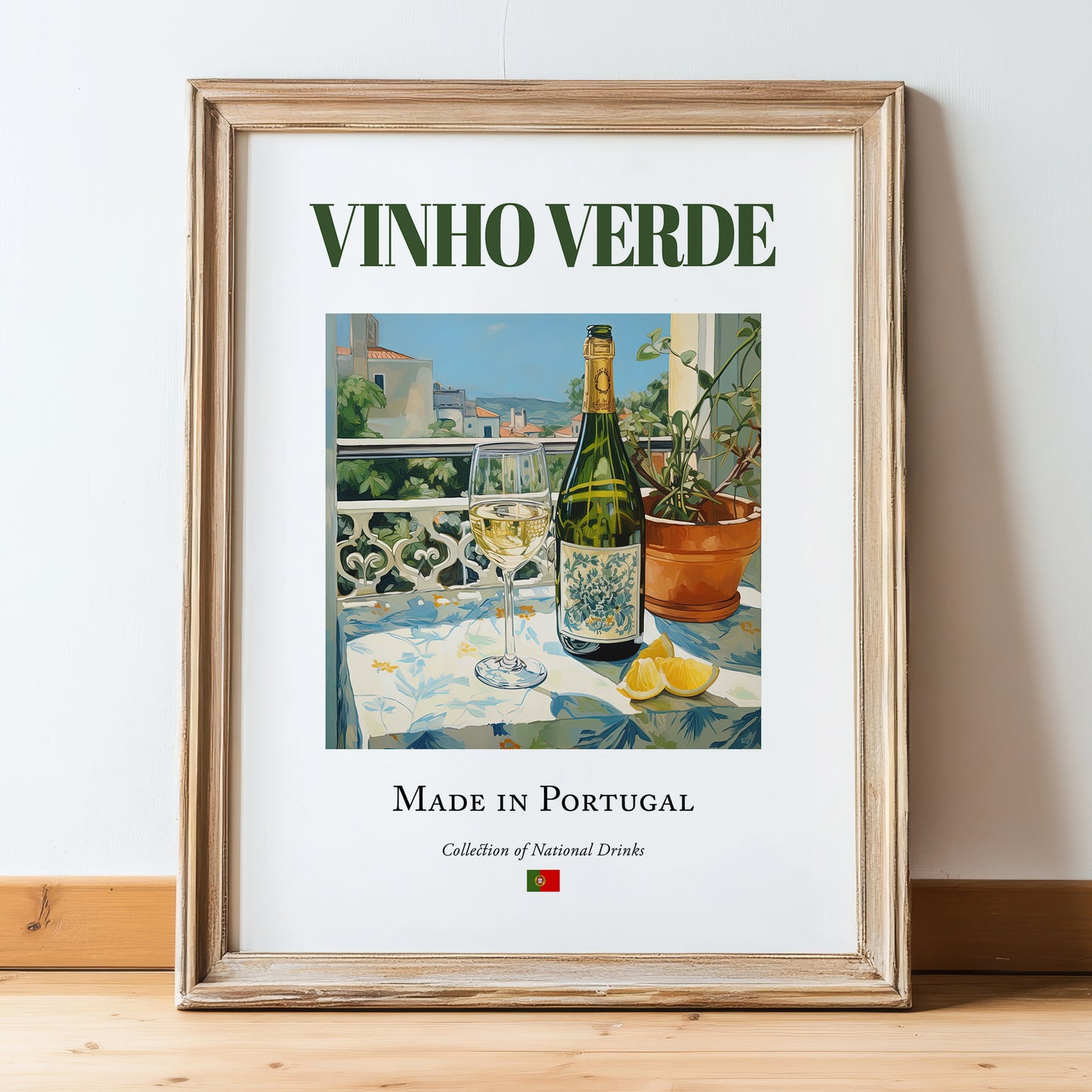 Vinho Verde – Portuguese White Wine, Vinoteca Wall Decor, in wooden frame leaning on the floor